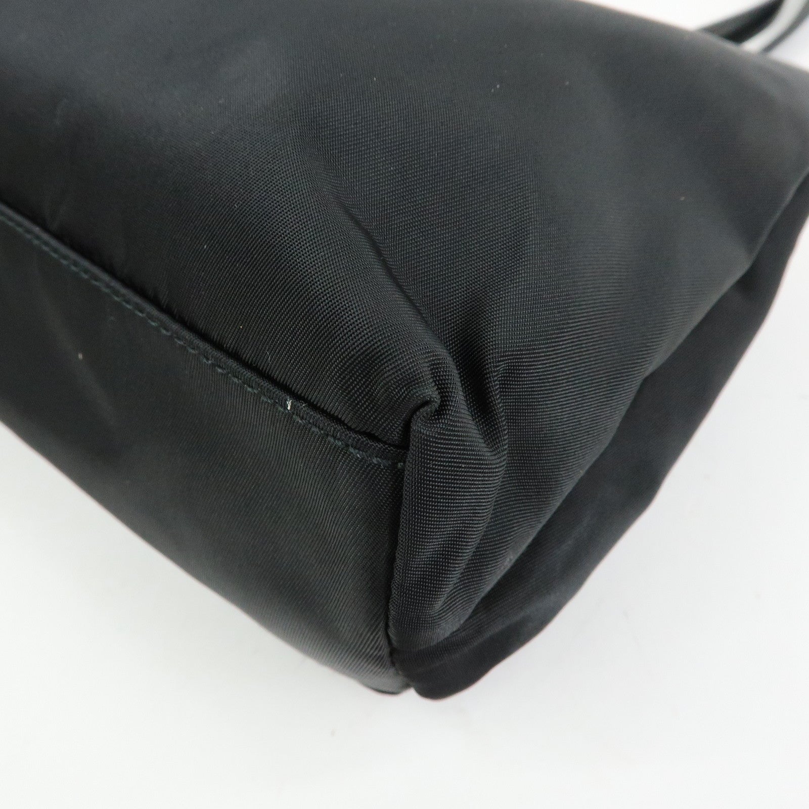 PRADA Triangle Logo Nylon Leather Tote Bag Hand Shoulder Bag Black