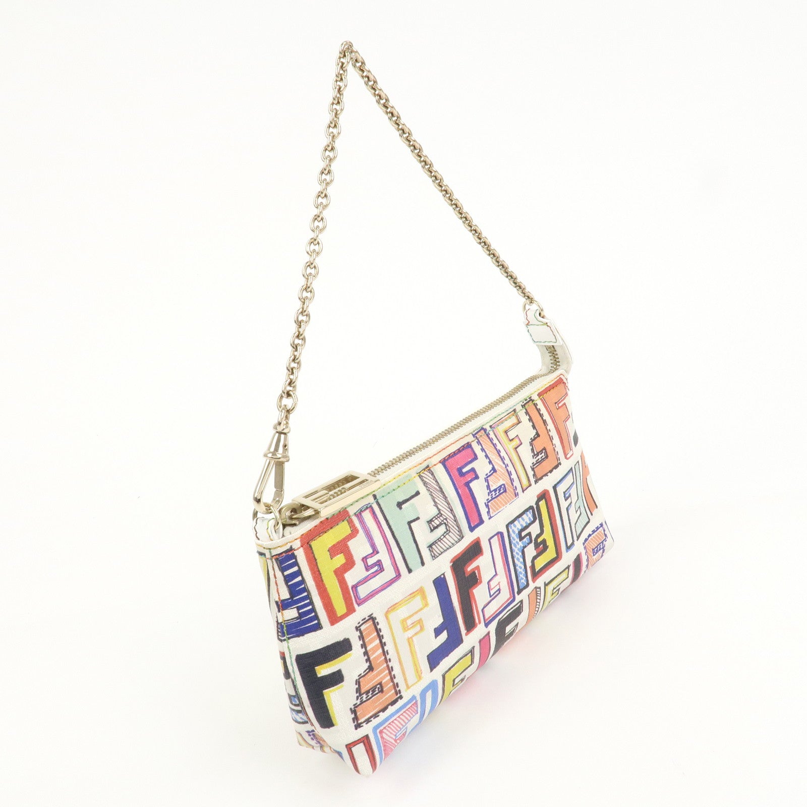 FENDI Zucca Print PVC Chain Accessory Pouch Multicolor 8BR592
