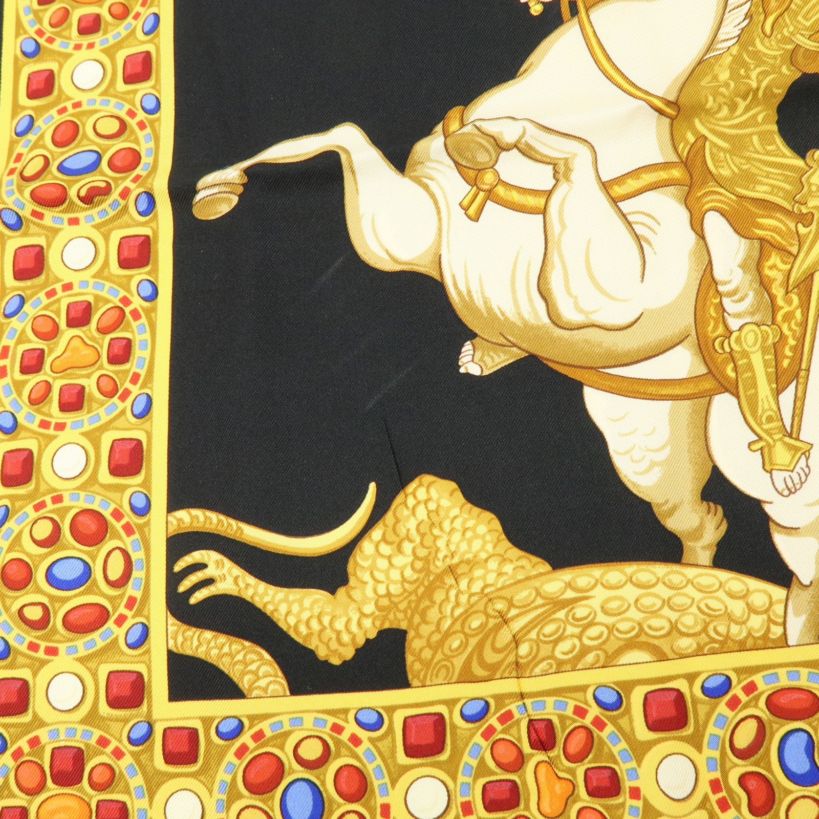 HERMES Carre 90 Silk 100% LE TRIOMPHE DU PALADIN Black Gold