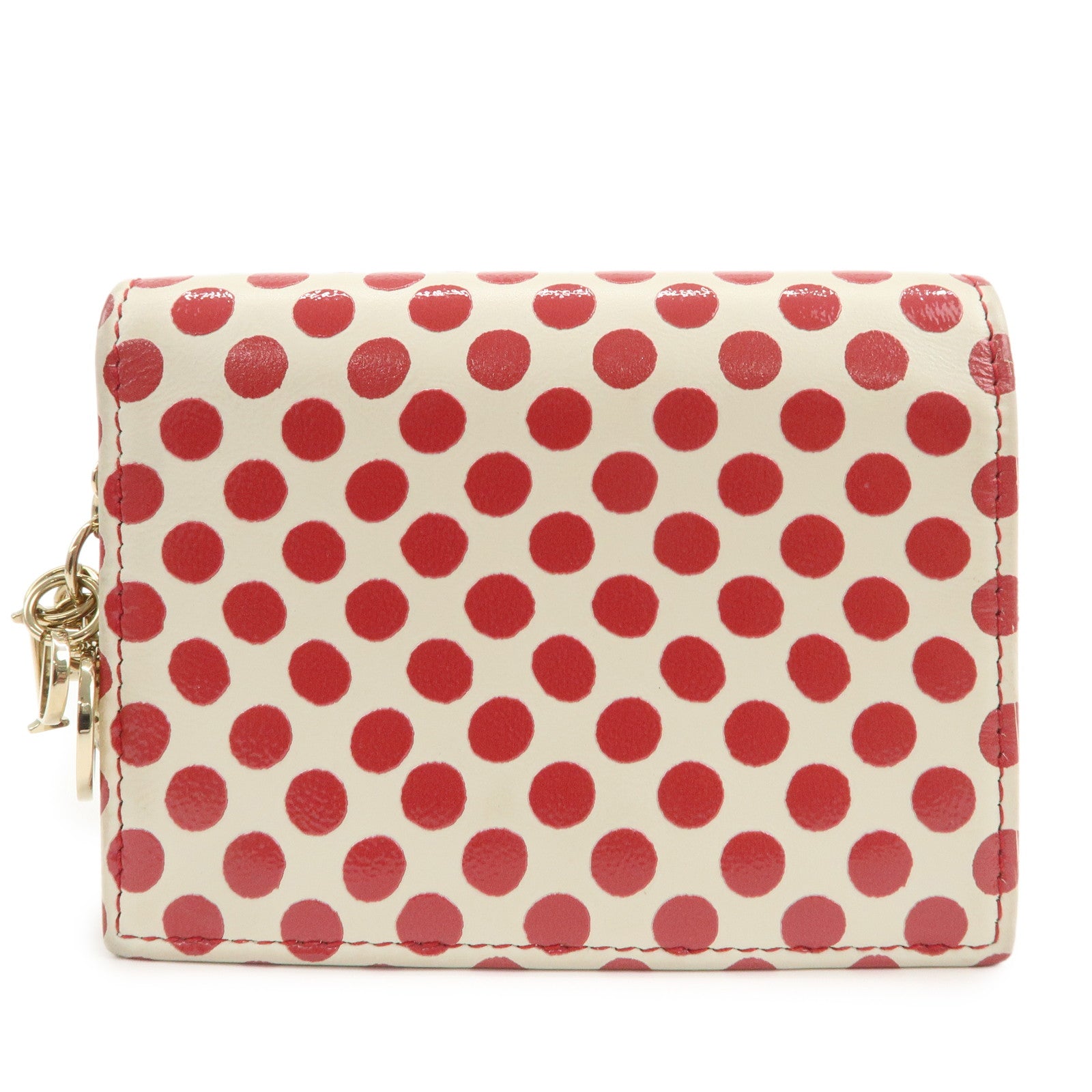 Christian Dior Leather Card Case Card Holder Dots Ivory Red