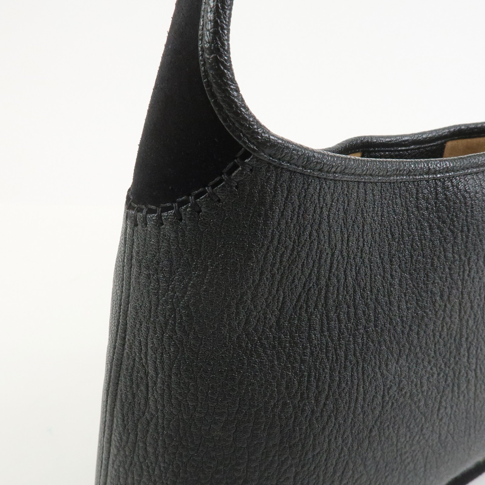 Ferragamo Leather Suede Shoulder Bag Hand Bag Black