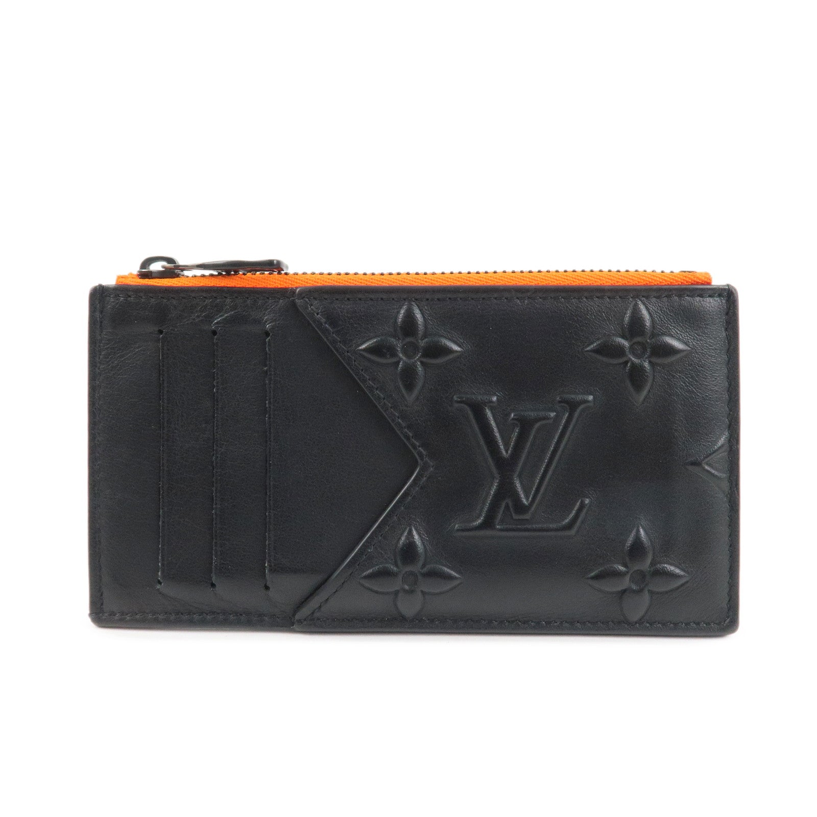 Louis Vuitton Monogram Seal Leather Coin Card Holder Black M80827 Used