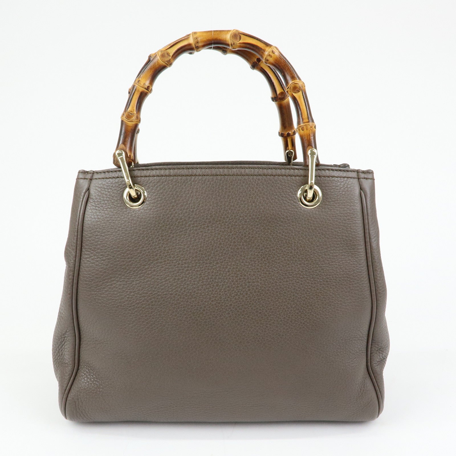 GUCCI Bamboo Leather Shopper Small 2Way Bag Greige 336032