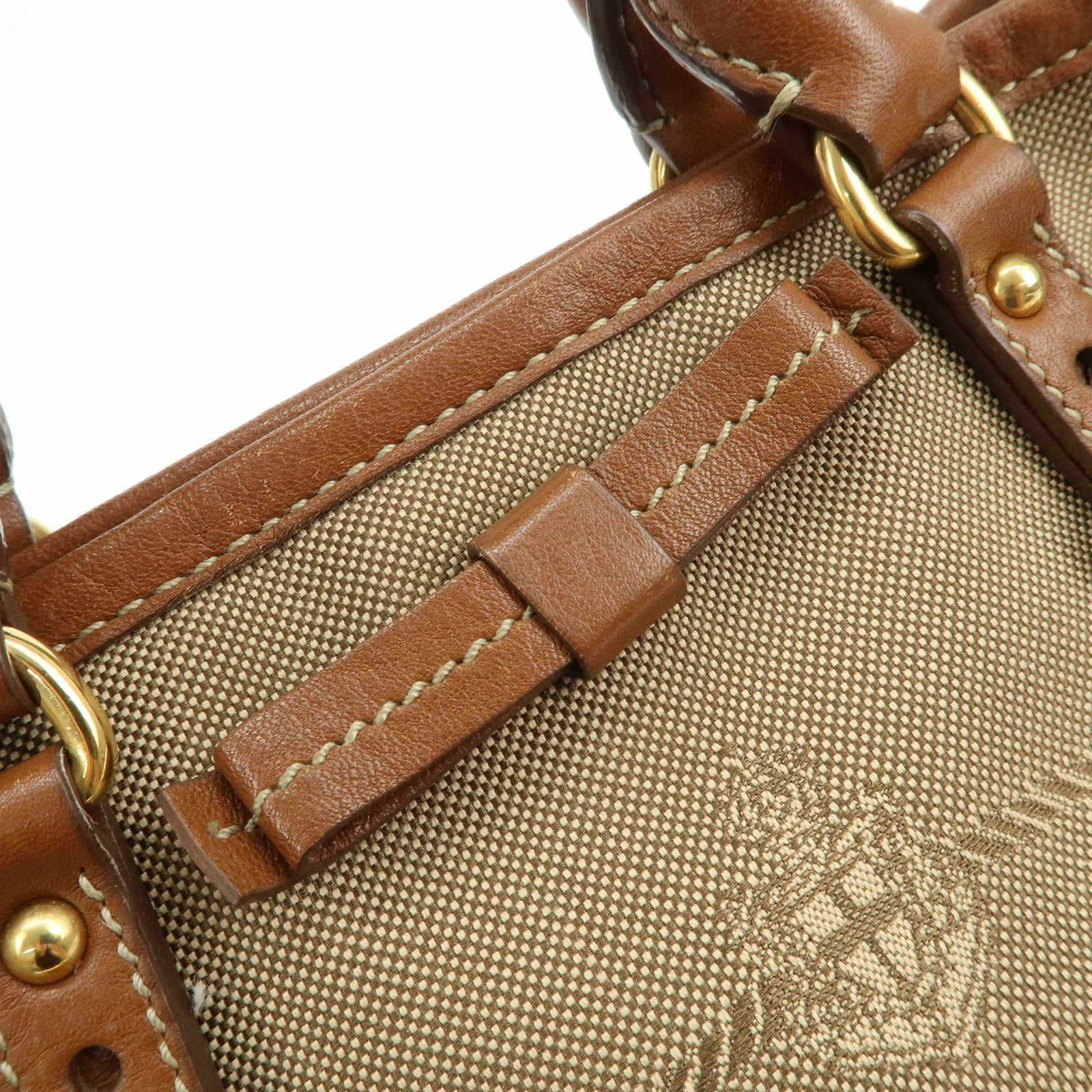 PRADA Logo Jacquard Leather Ribbon 2Way Tote Bag Brown BN1841