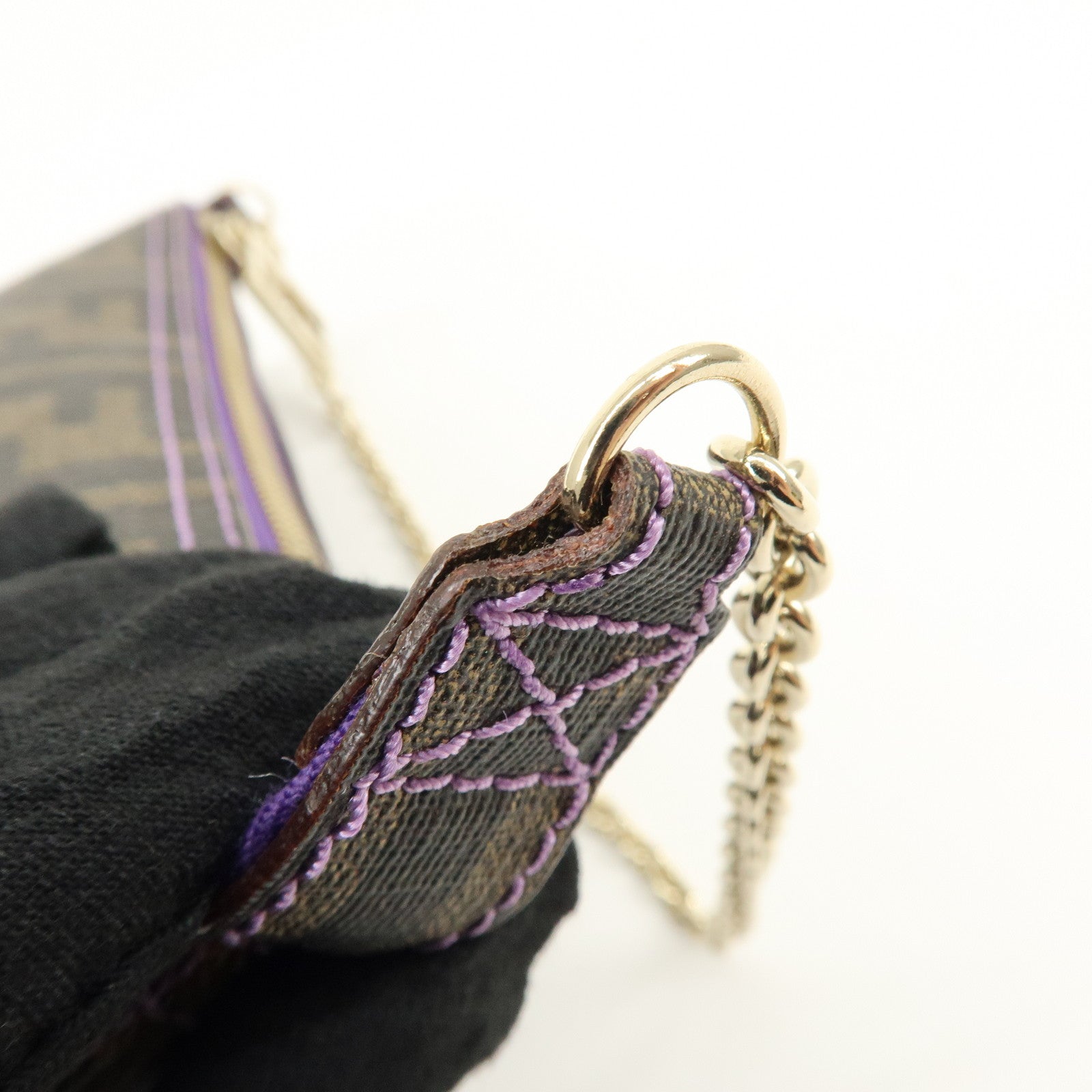 FENDI Zucca Print PVC Chain Accessory Pouch Brown Purple 8BR592