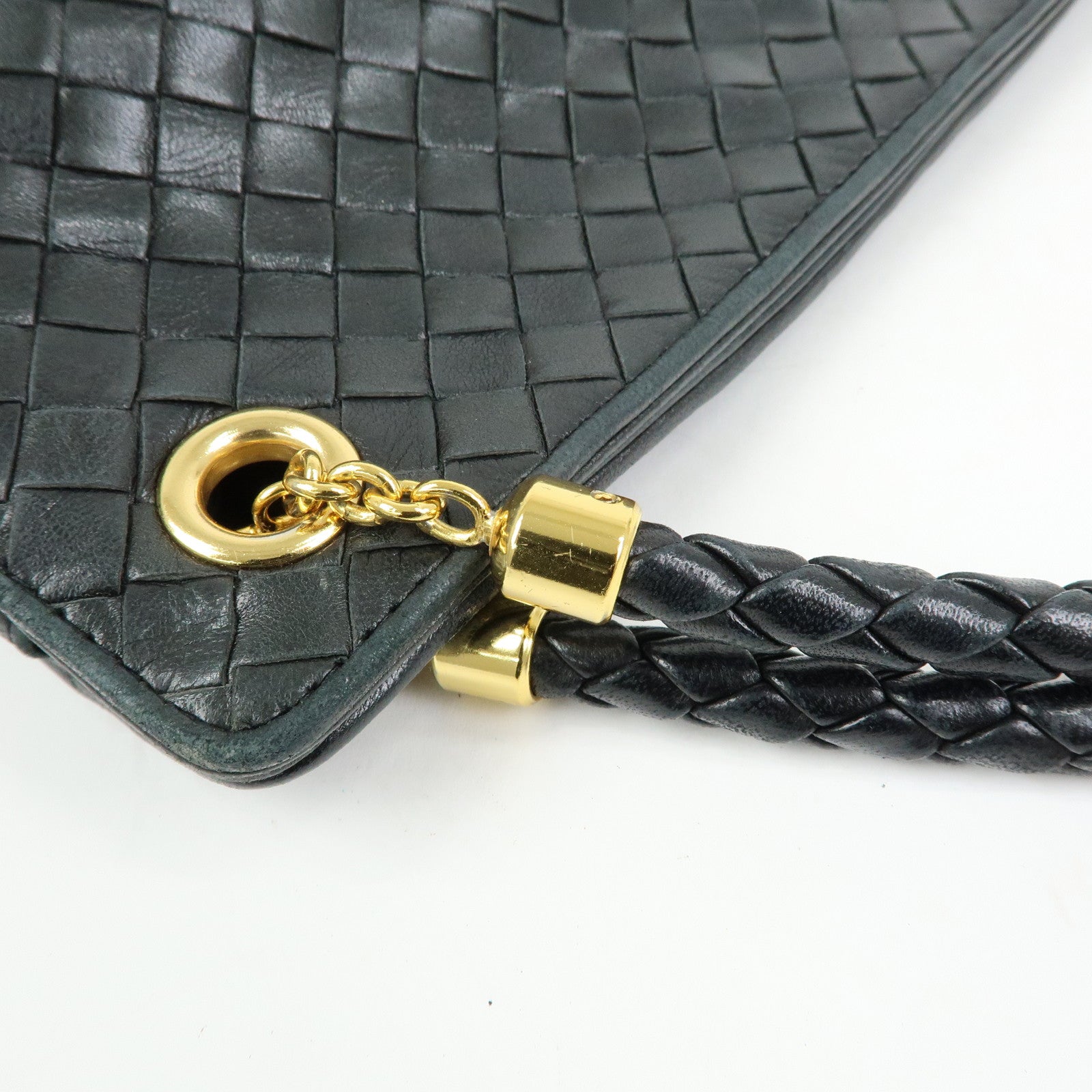 BOTTEGA VENETA Intrecciato Leather Shoulder Bag Hand Bag Black