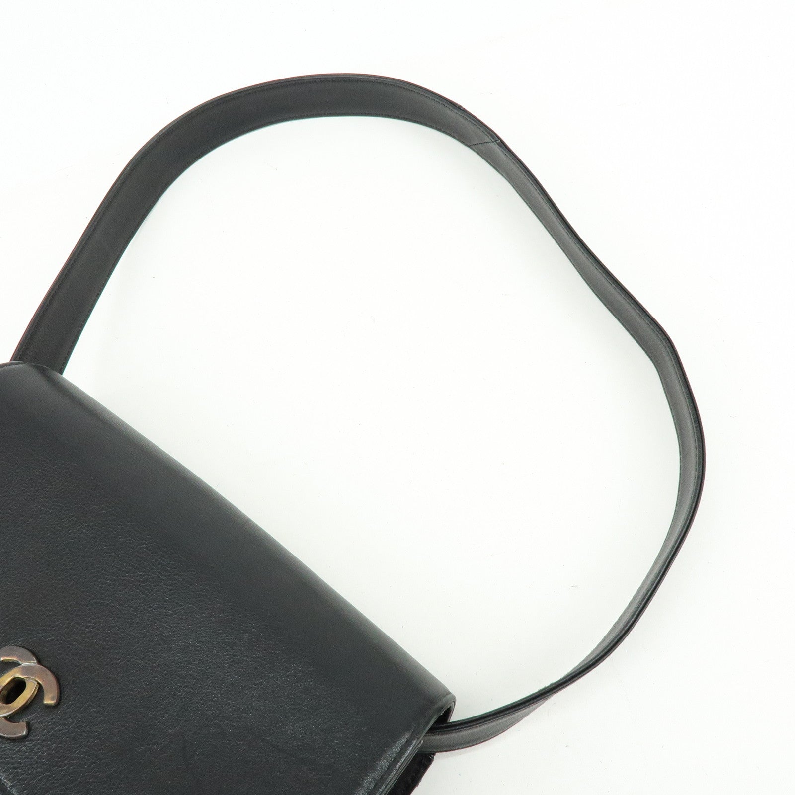 CHANEL Calf Leather Shoulder Bag Black
