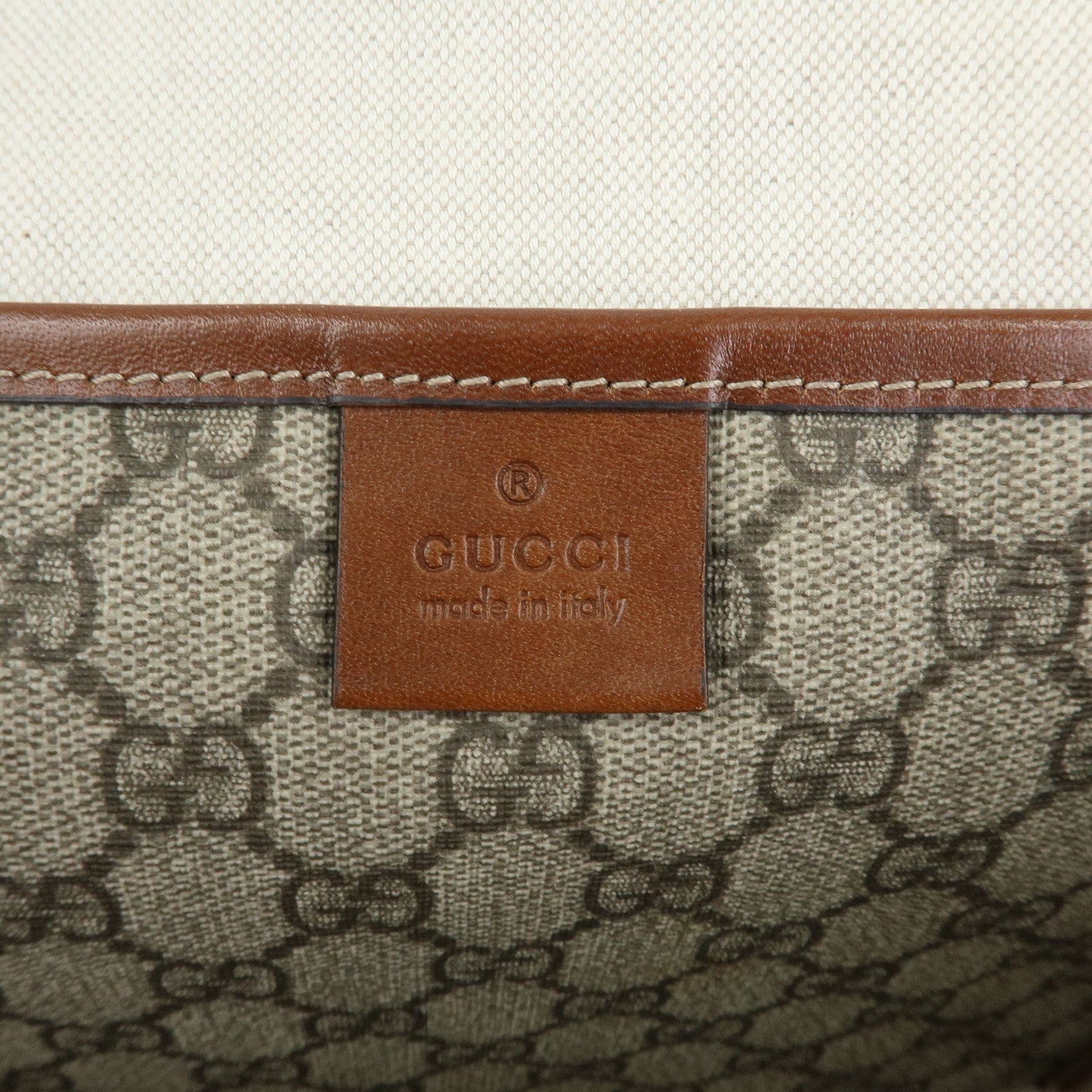 GUCCI GG Supreme Leather Sherry Tote Bag Beige Brown 211134