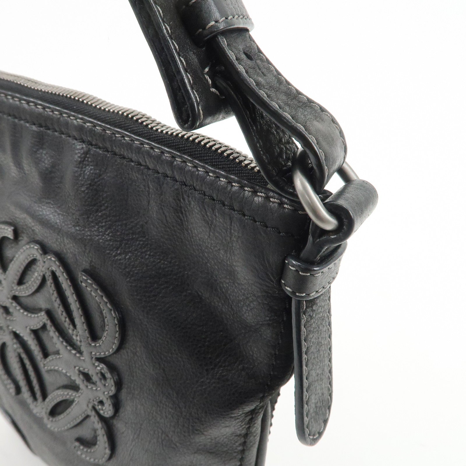 LOEWE Anagram Leather Canvas Shoulder Bag Crossbody Black