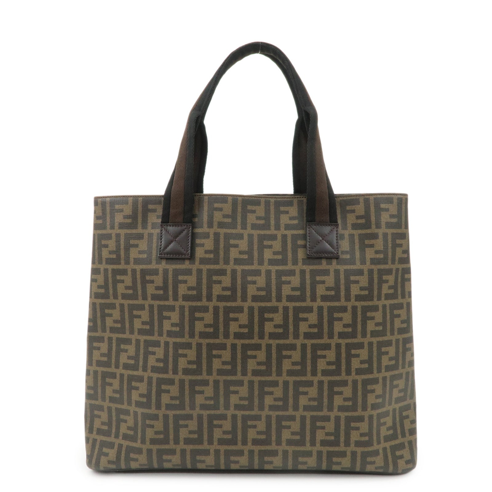 FENDI Zucca PVC Canvas Tote Bag Shoulder Bag Black Brown 7VA271