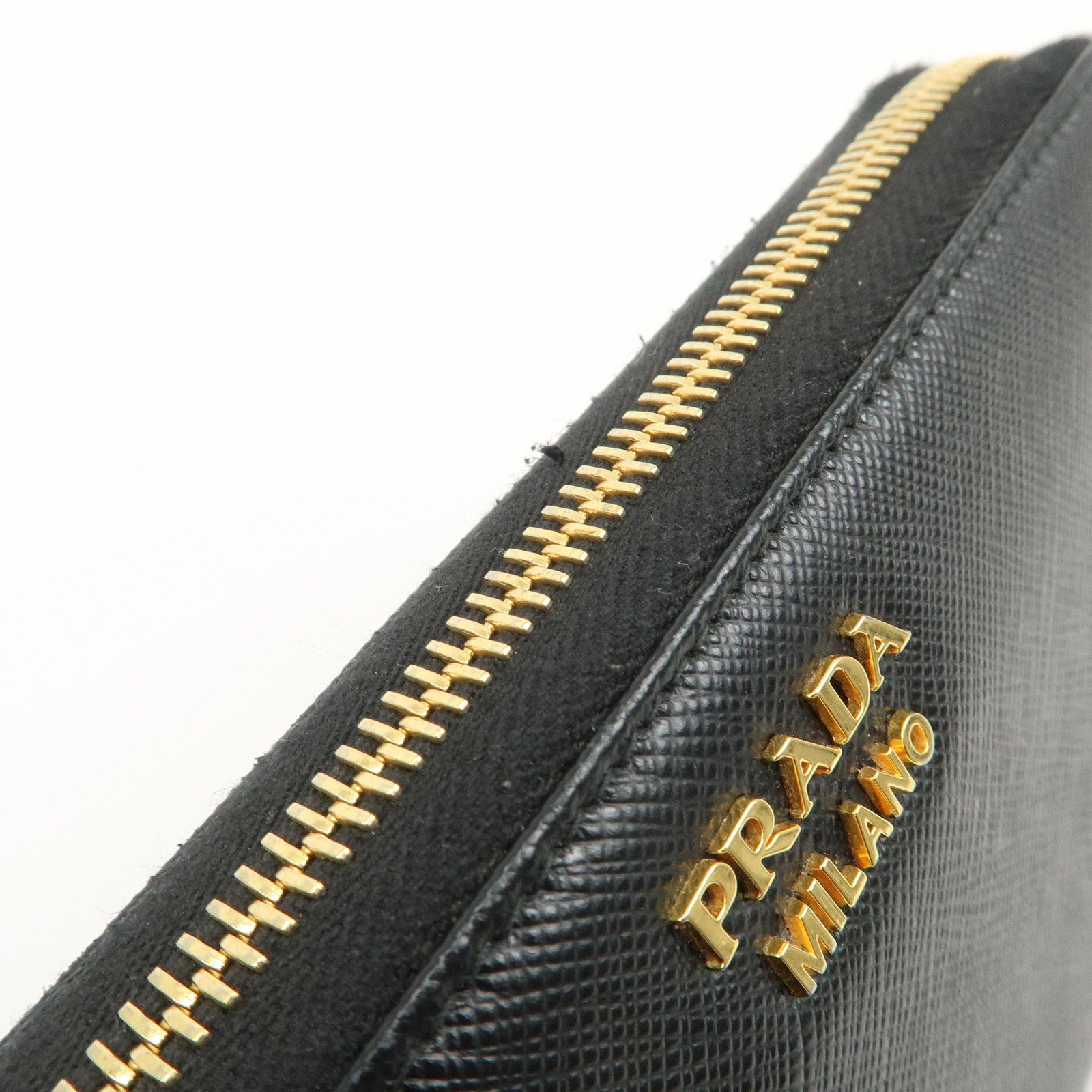 PRADA Logo Saffiano Leather Round Zippy Long Wallet Black