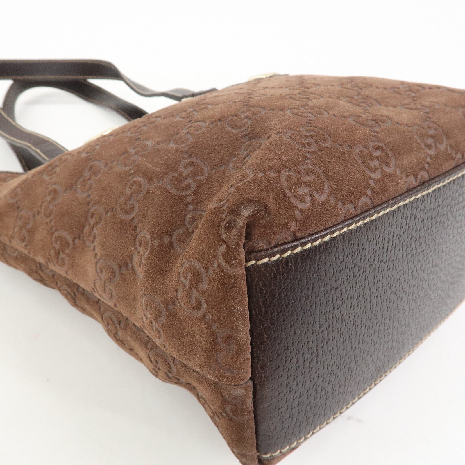 GUCCI GG Monogram Suede Leather Tote Bag Brown 153361