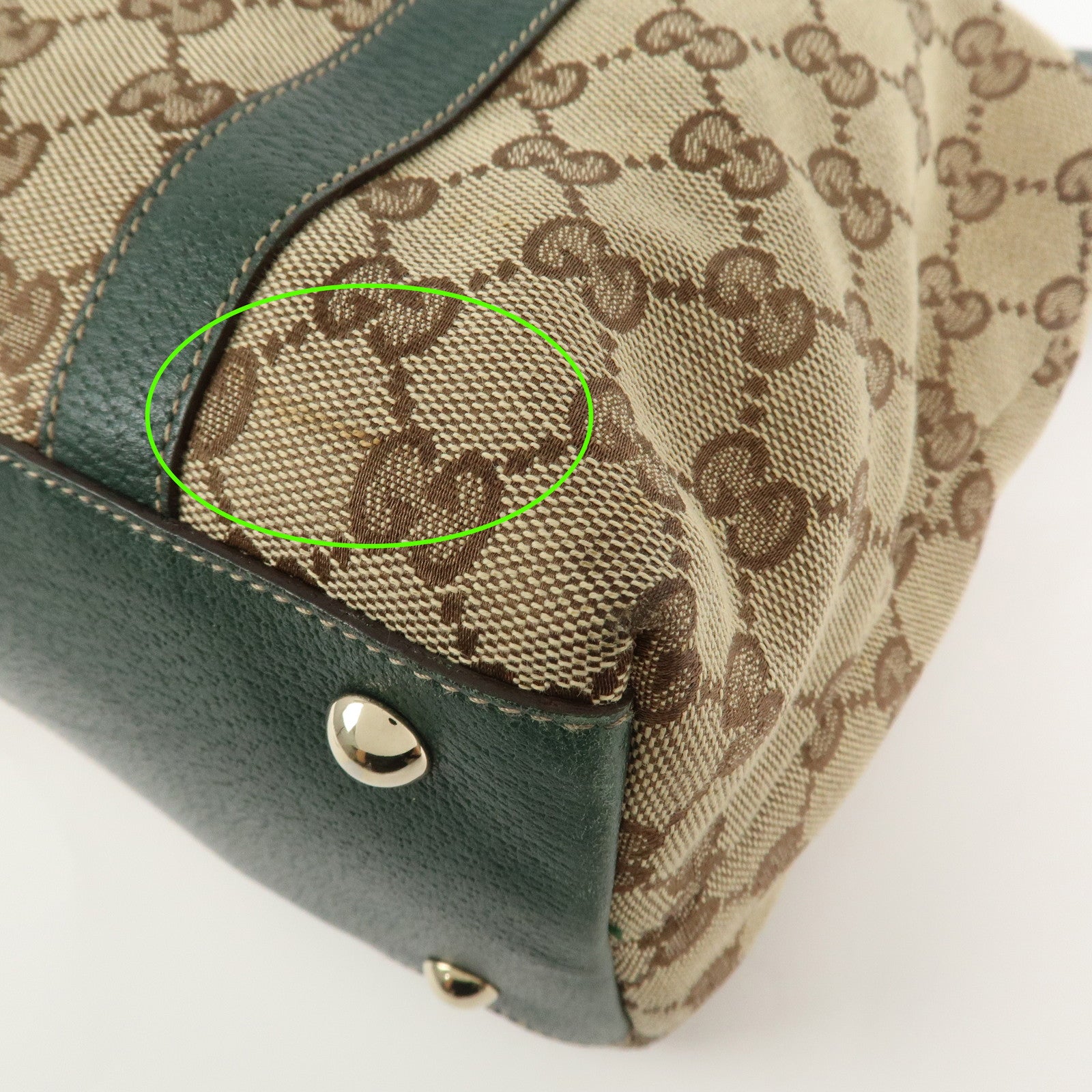 GUCCI Abbey GG Canvas Leather Tote Bag Beige Dark Green 141470