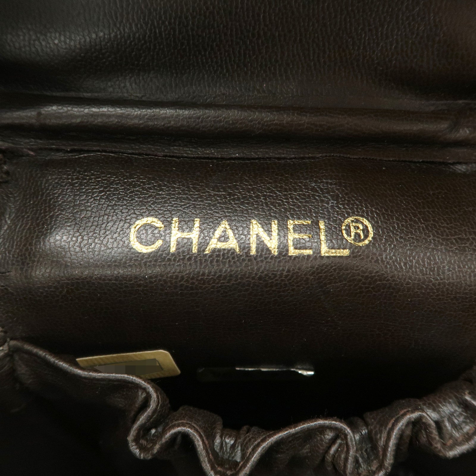 CHANEL COCO Mark Leather Vanity Bag Hand Bag Cosmetic Bag Brown A01998