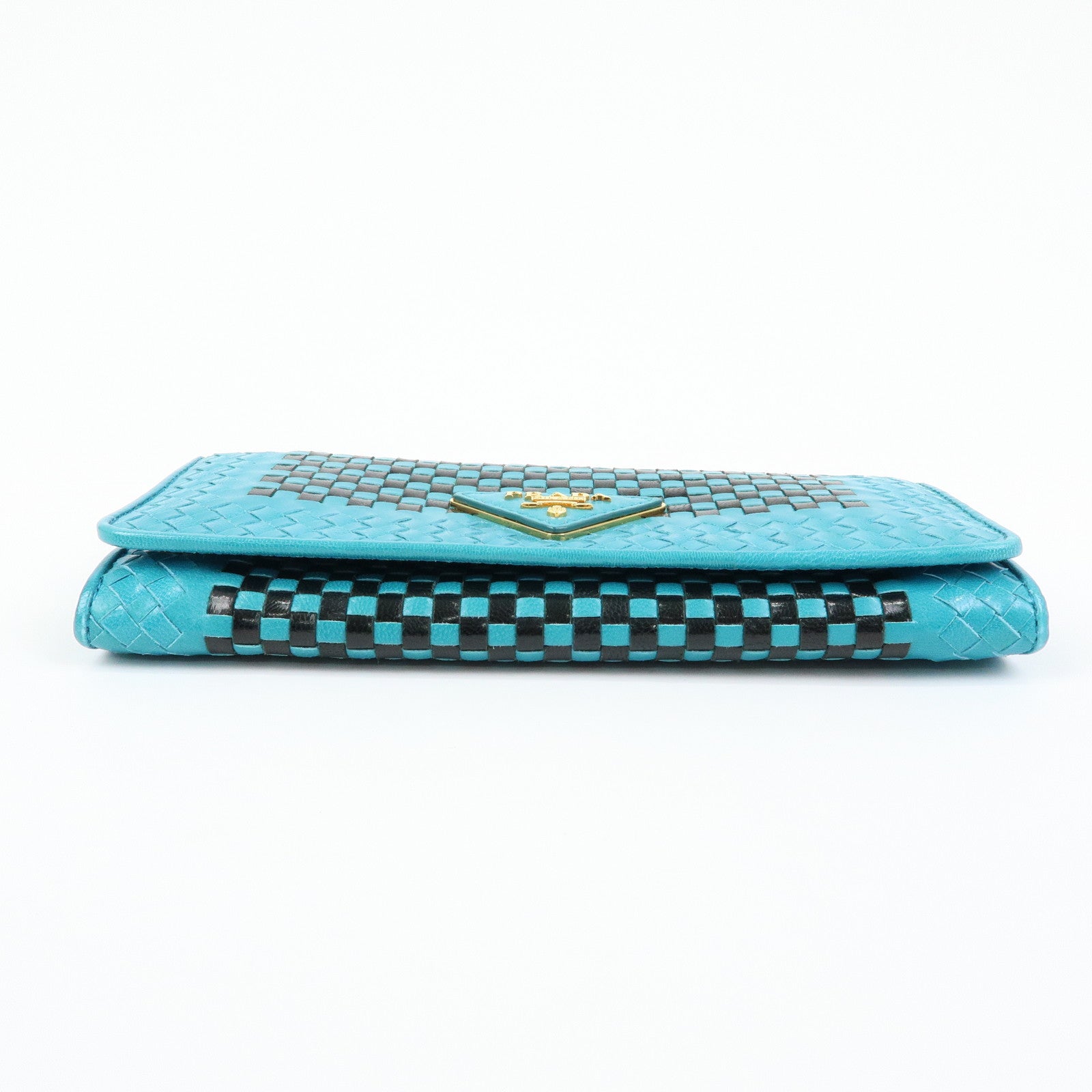 PRADA Triangle Logo Leather Long Wallet Blue Black