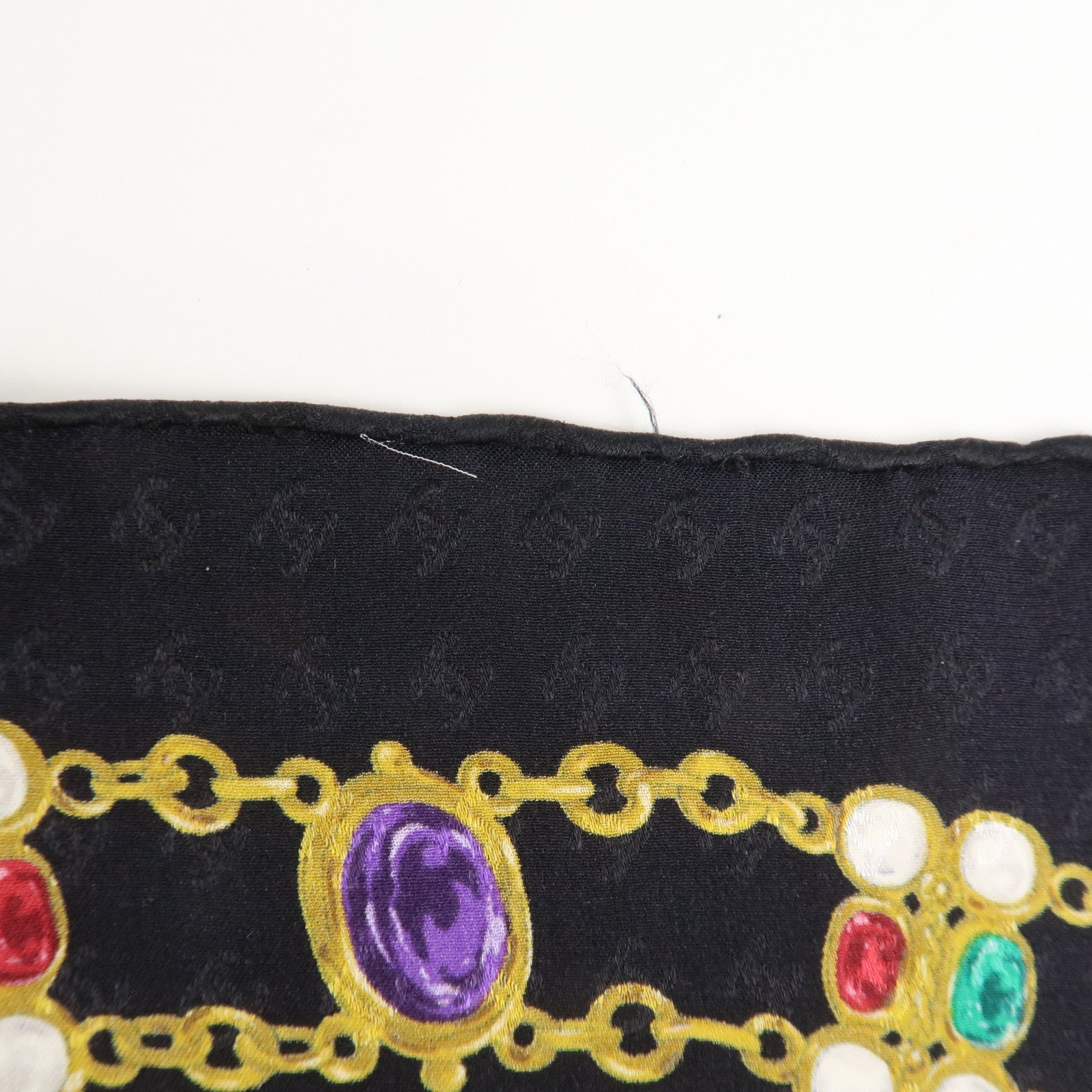 CHANEL COCO Mark Silk 100 % Jewelry Pattern Scarf Black Multi Color Used