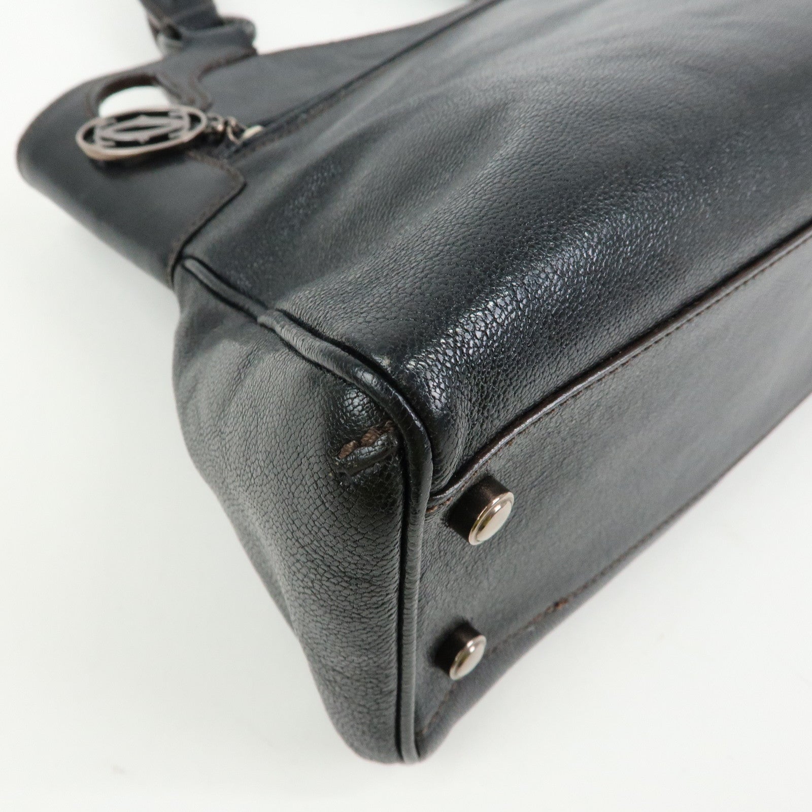 Cartier Marcello de Cartier Leather Hand Bag Tote Bag Black