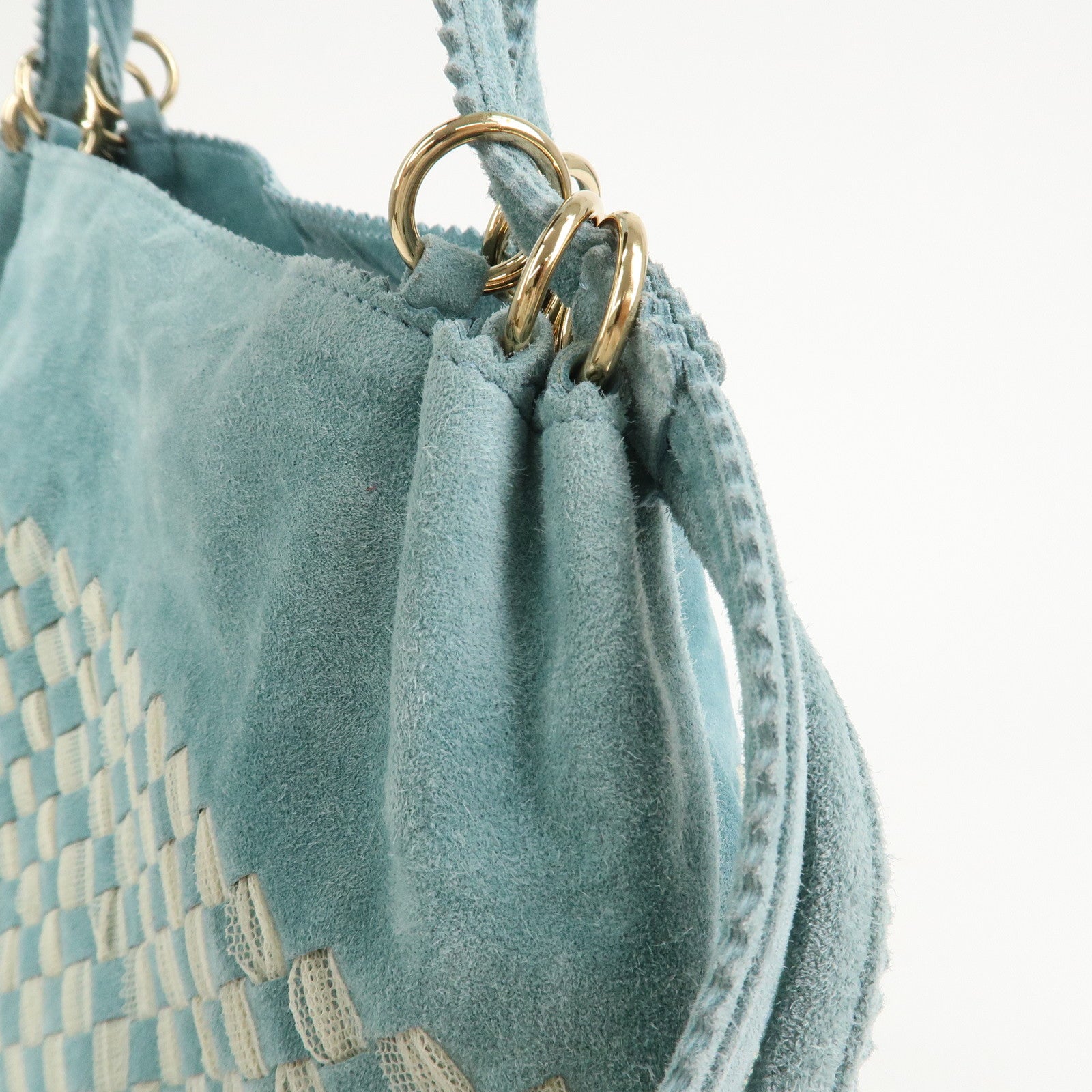 BOTTEGA VENETA Intrecciato Suede Shoulder Bag Light Blue 115807