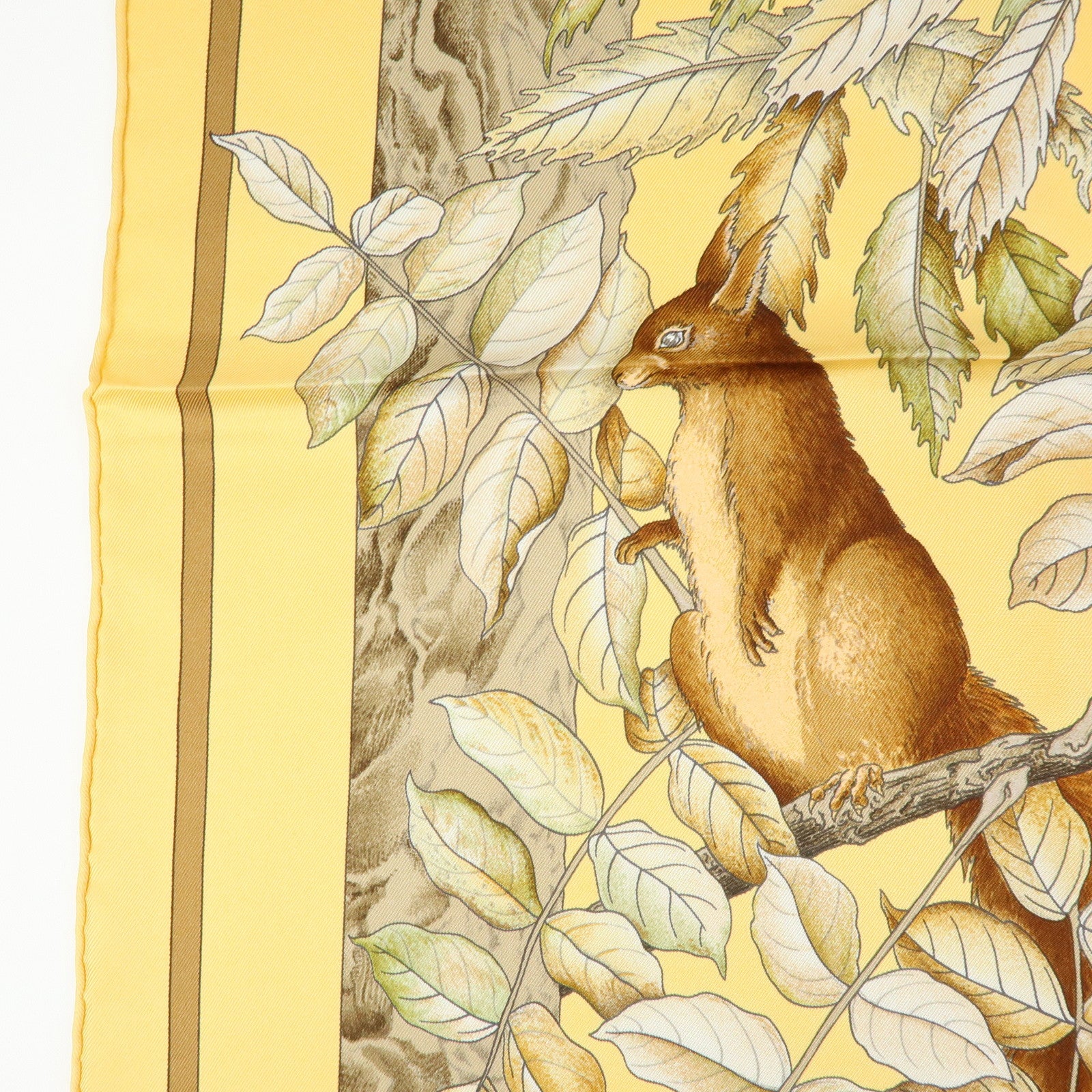 HERMES Carre 90 Silk 100% Scarf Casse Noisette Walnut Yellow Brown