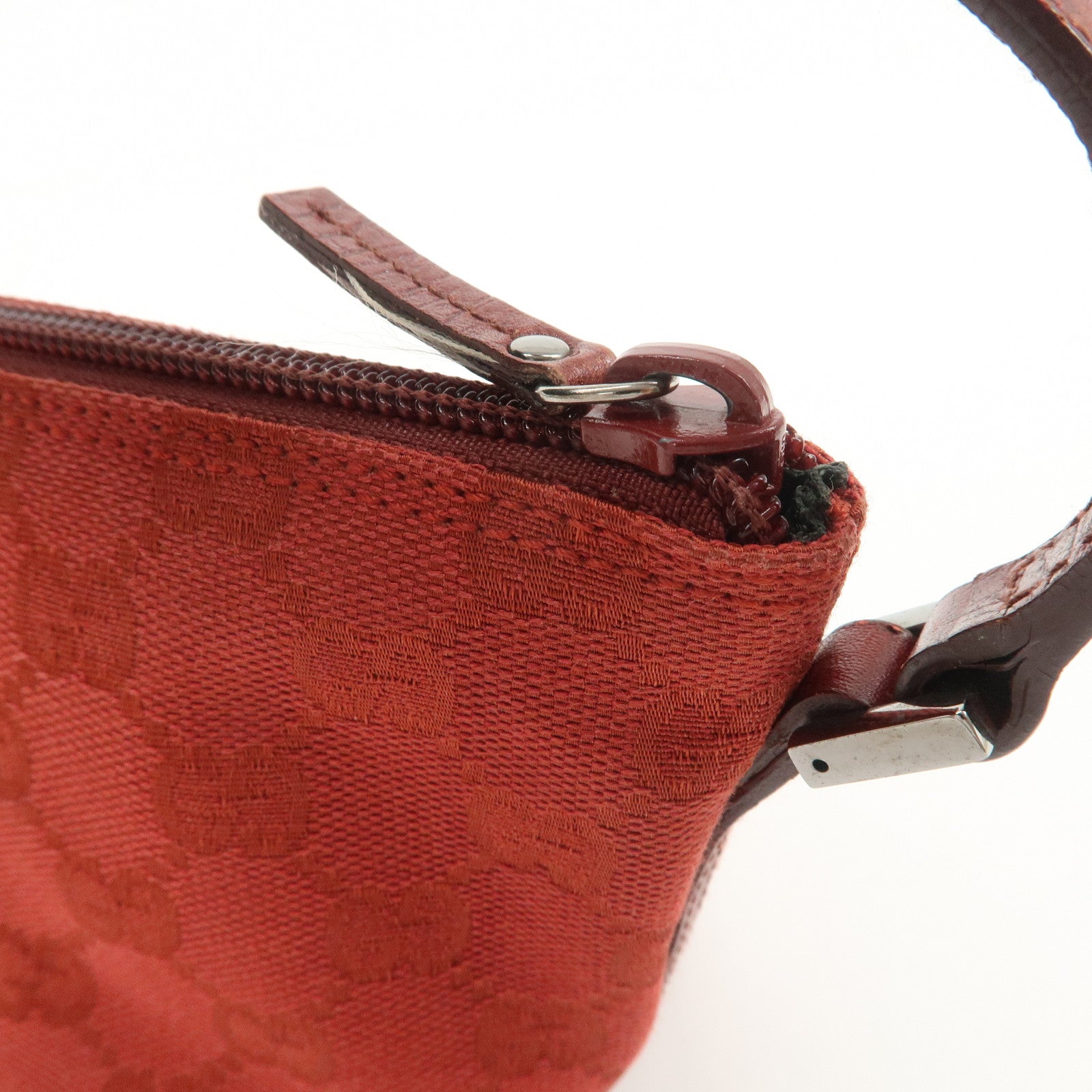 GUCCI Boat Bag GG Canvas Leather Accessory Poach Hand Bag Red 07198