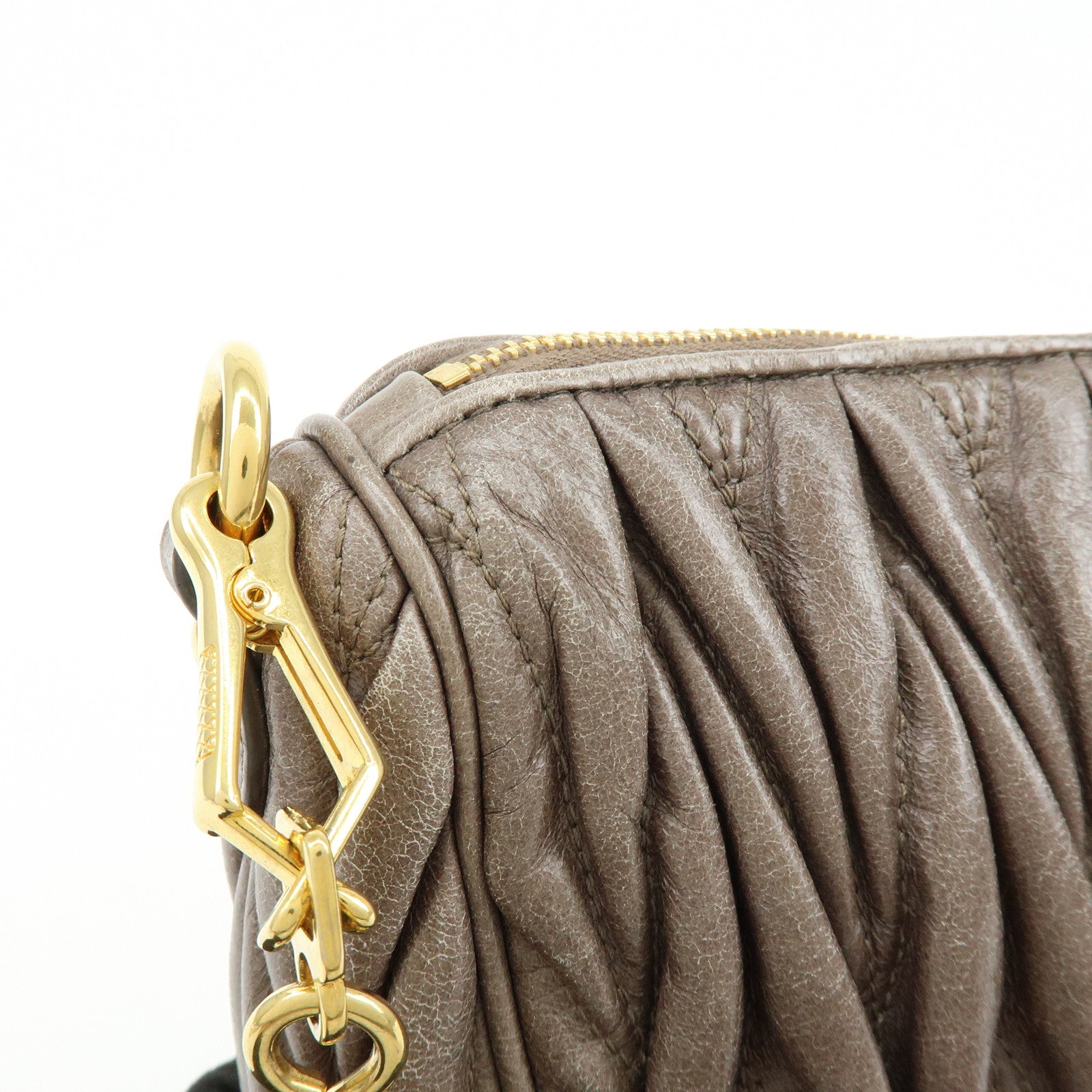 MIU MIU Matelasse Gathered Leather Shoulder Bag Hand Bag Gray