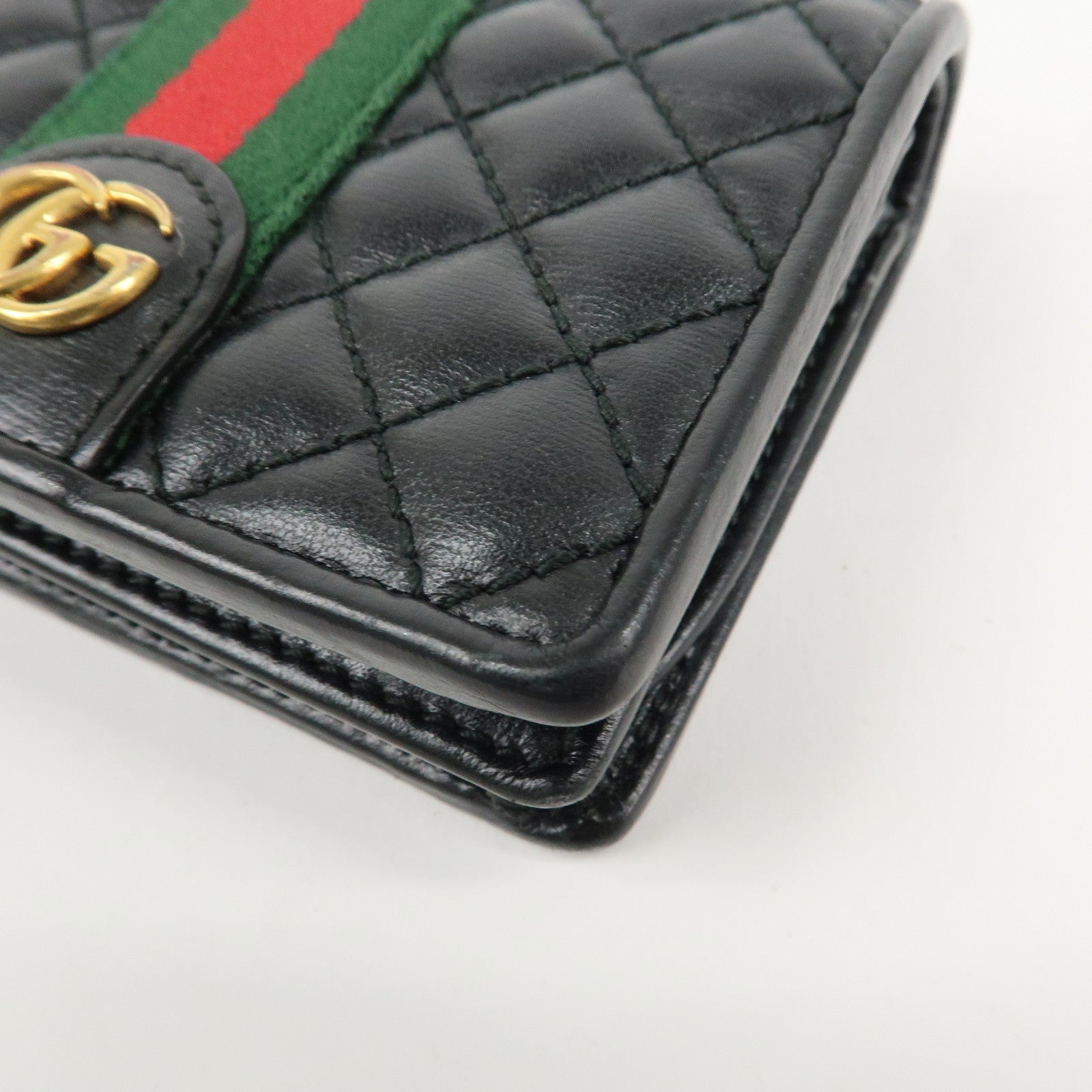 GUCCI Sherry GG Marmont Leather Bi-Fold Wallet Black 536453 Used