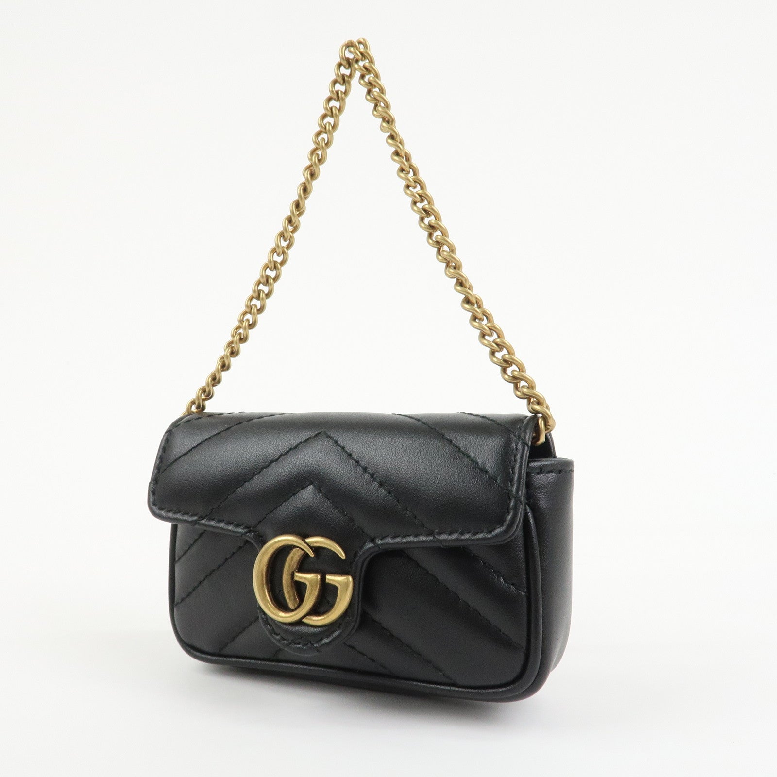 GUCCI GG Marmont Leather Chain Hand Bag Black 575161