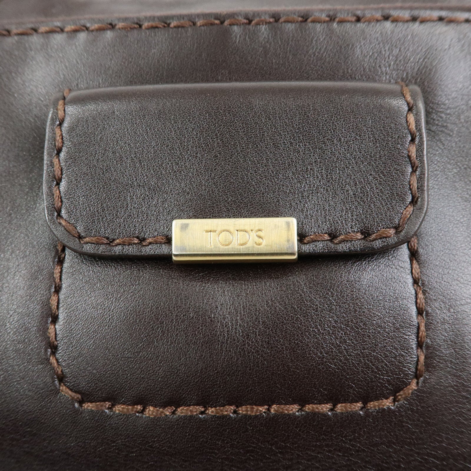 TOD'S Logo Leather Shoulder Bag Hand Bag Brown