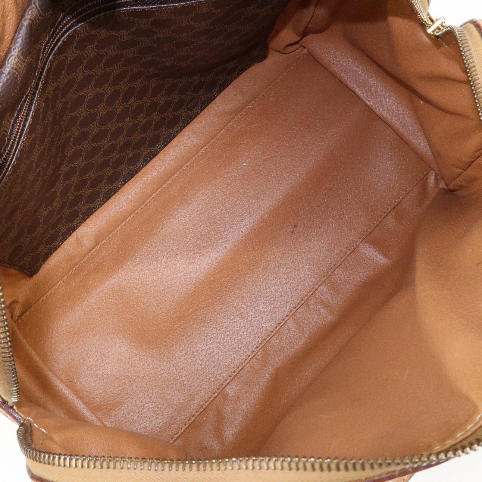 CELINE Macadam Logo PVC Leather Boston Bag Hand Bag Brown