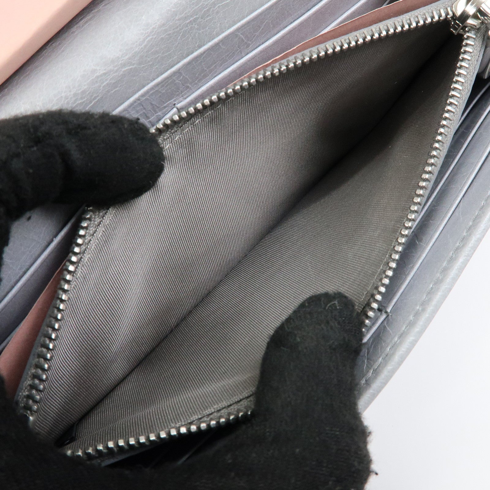 MIU MIU Vitello Shine Fur Flap Long Wallet Gray 5MH109