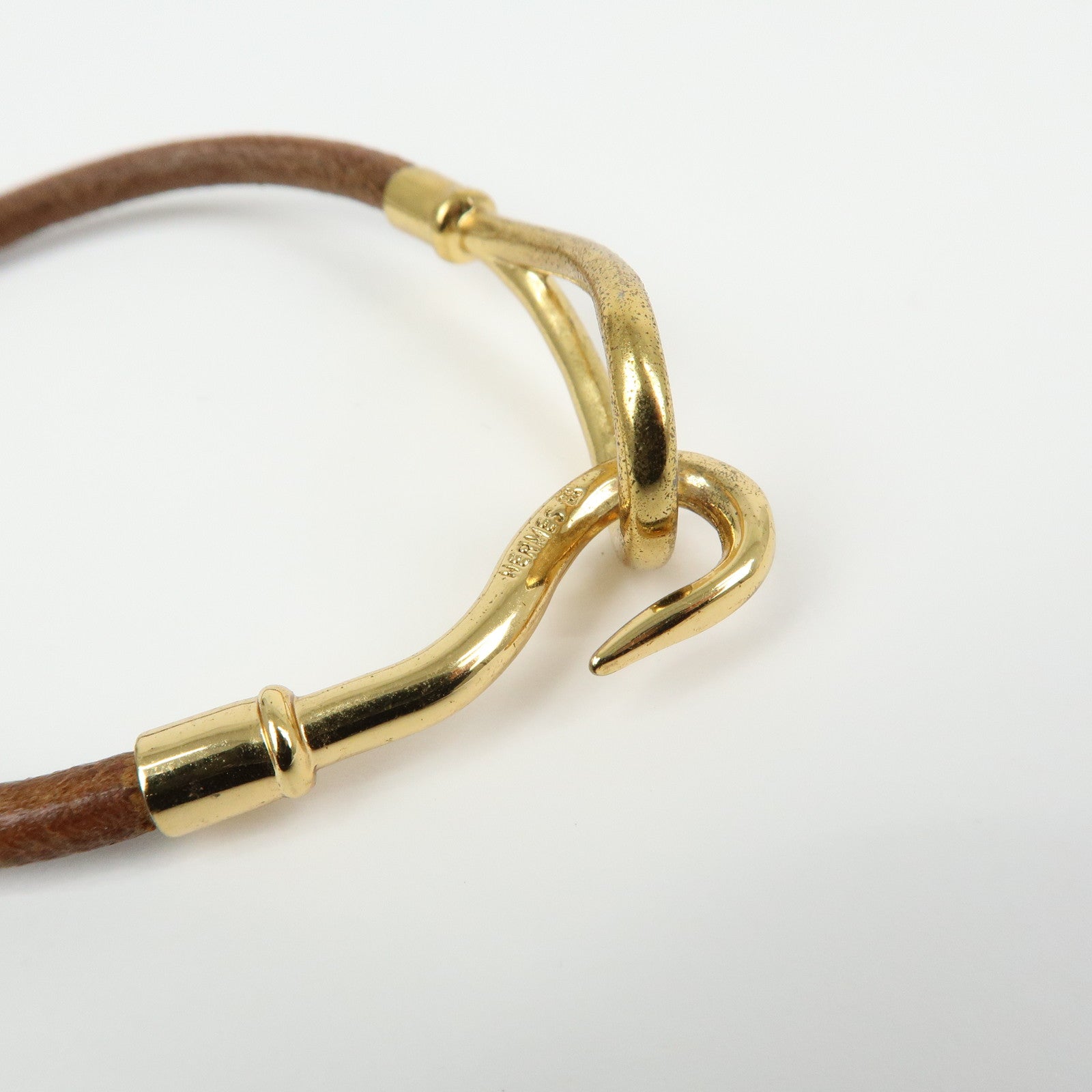HERMES Jumbo Choker Leather Metal Bracelet Brown Gold