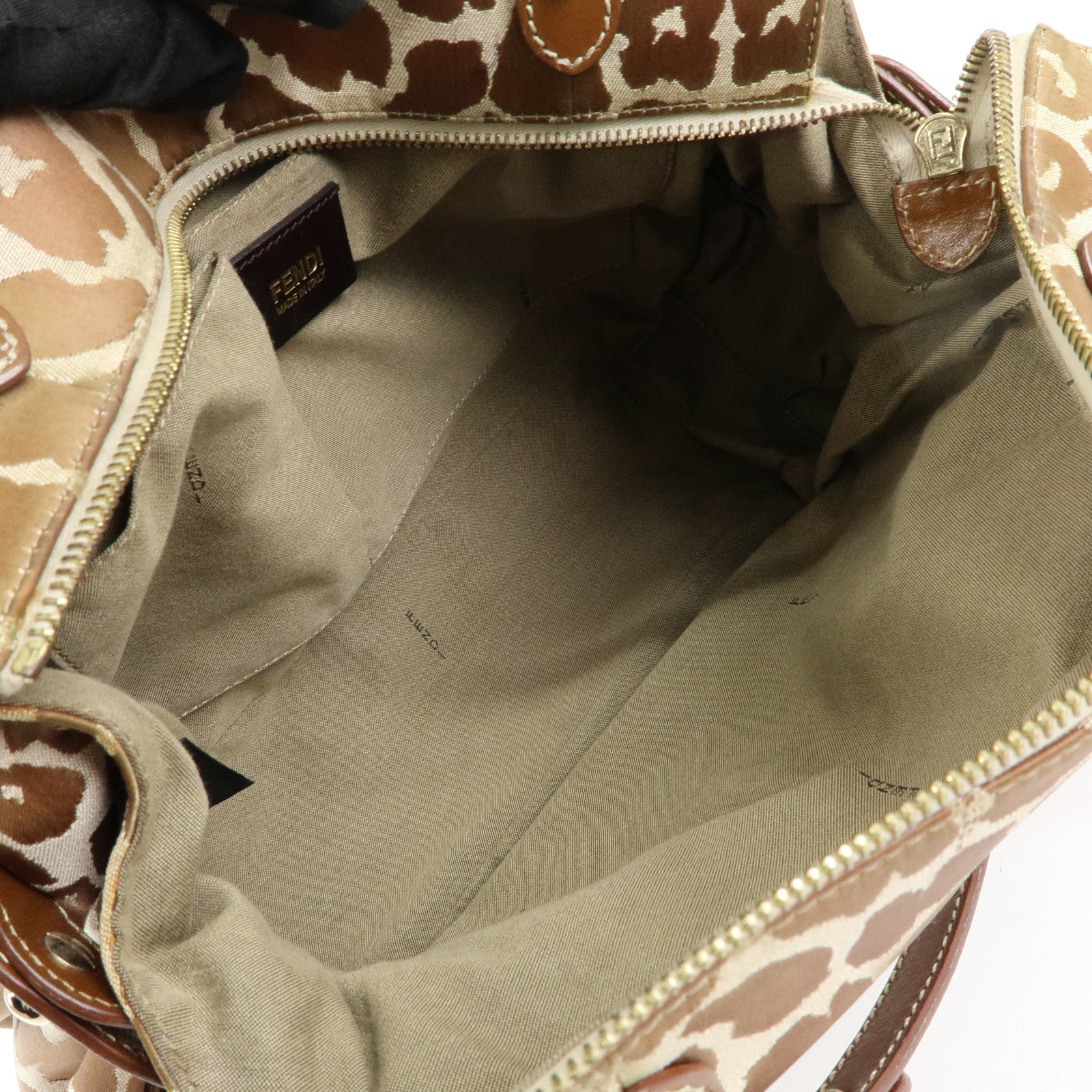 FENDI Canvas Leather Tote Bag Hand Bag Animal Print Brown 8BR628