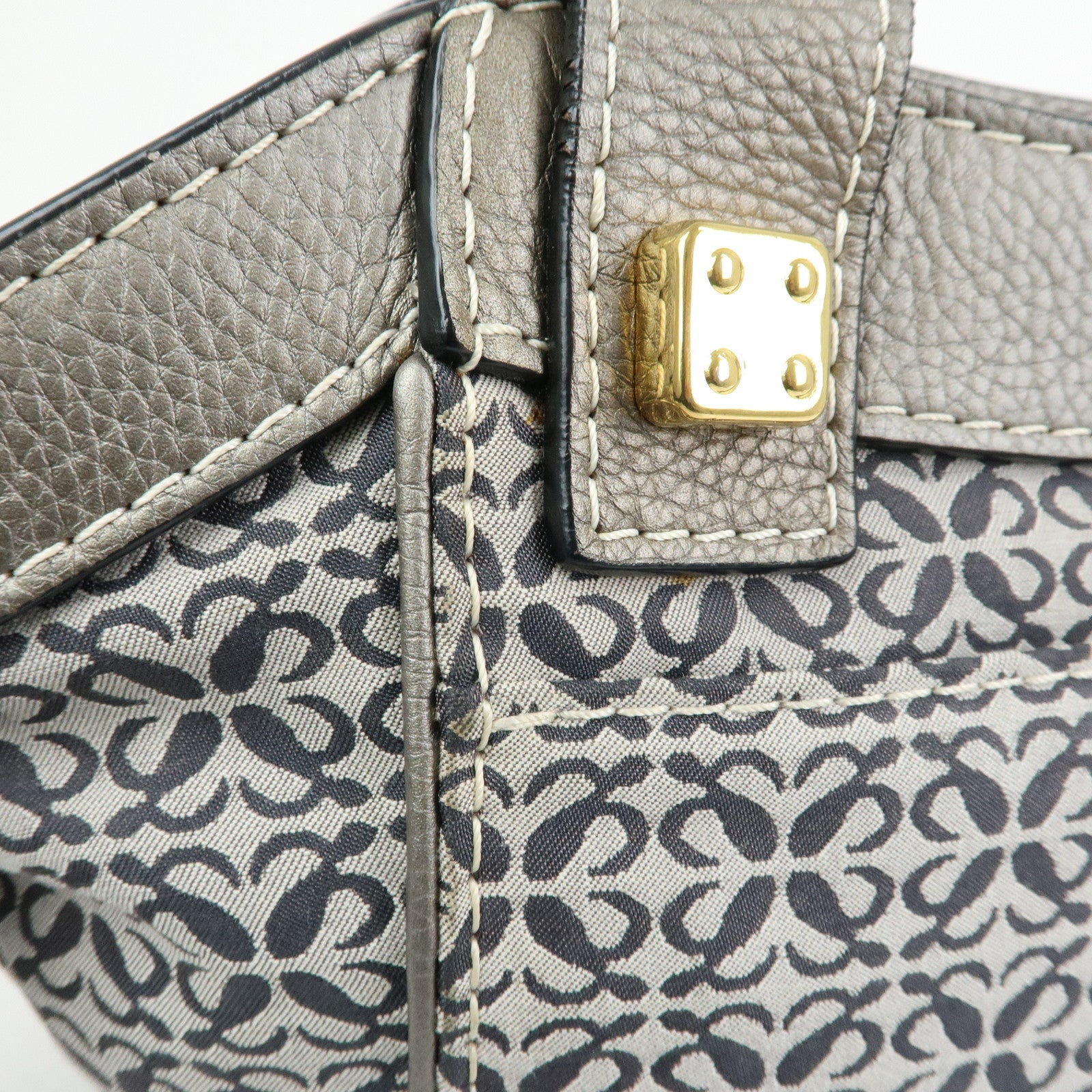 LOEWE New Road Line Repeat Anagram Canvas Calf Leather Hand Bag