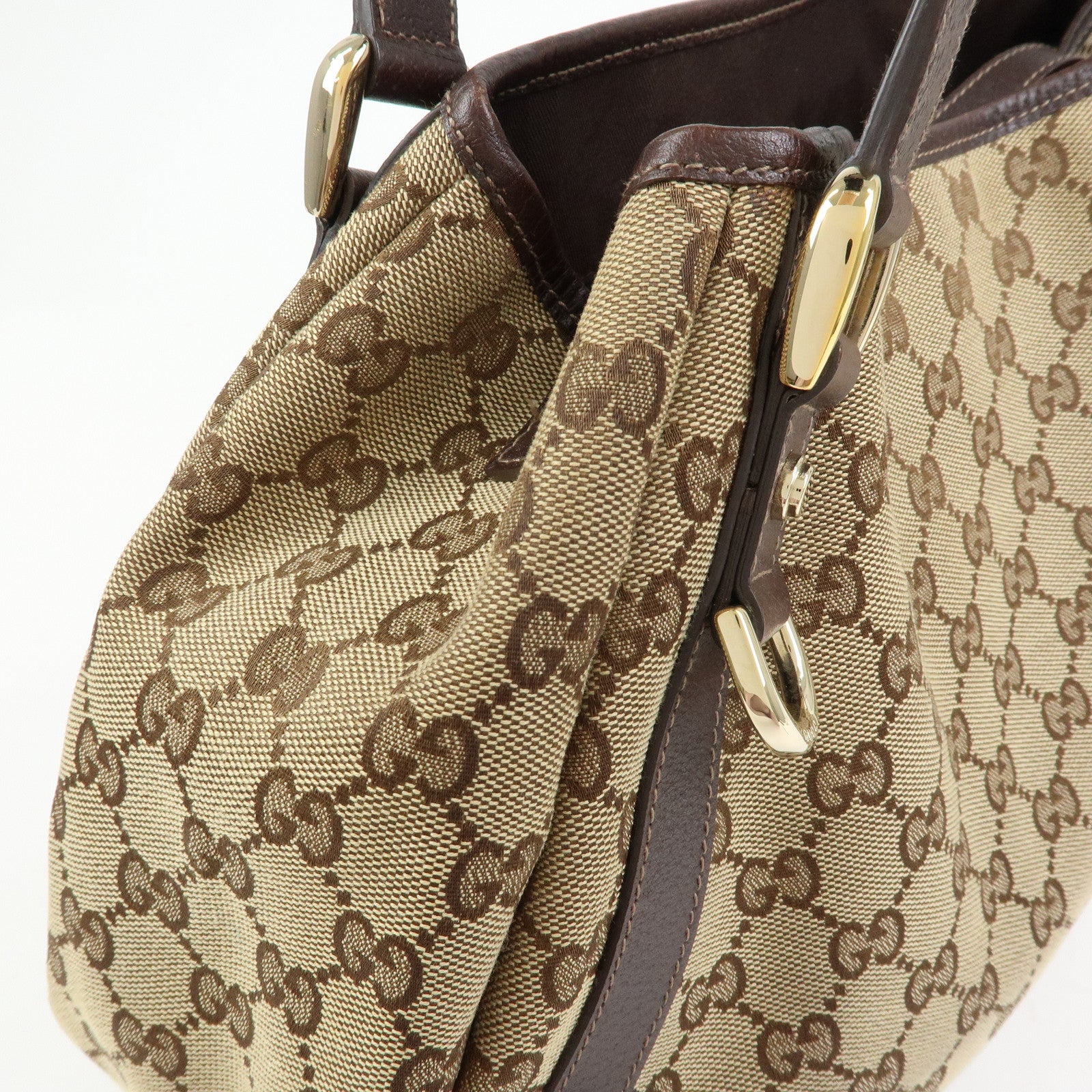 GUCCI Abbey GG Canvas Leather Tote Hand Bag Beige Brown 130736