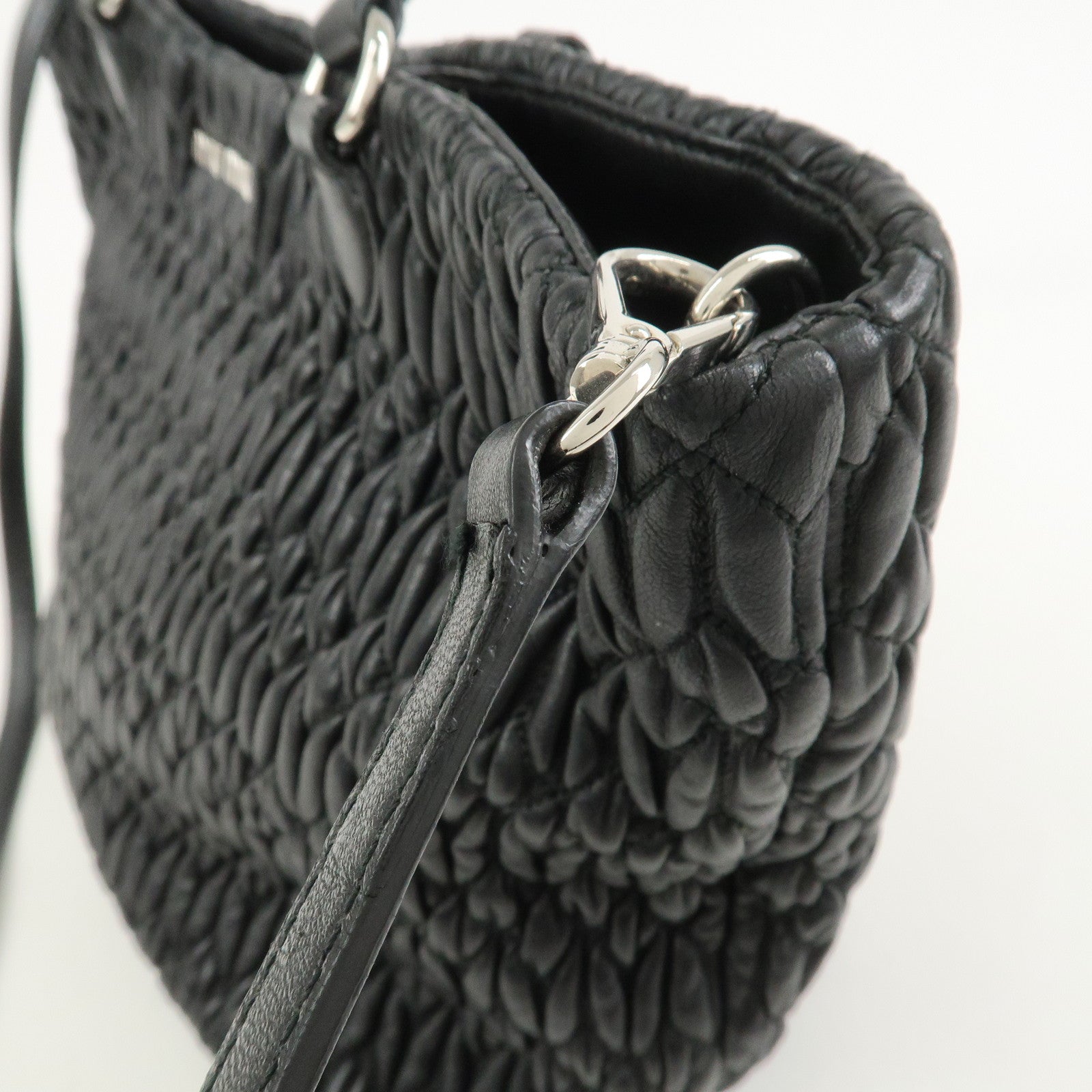 MIU MIU Matelasse Nappa Crystal 2Way Shoulder Bag Black 5BE896