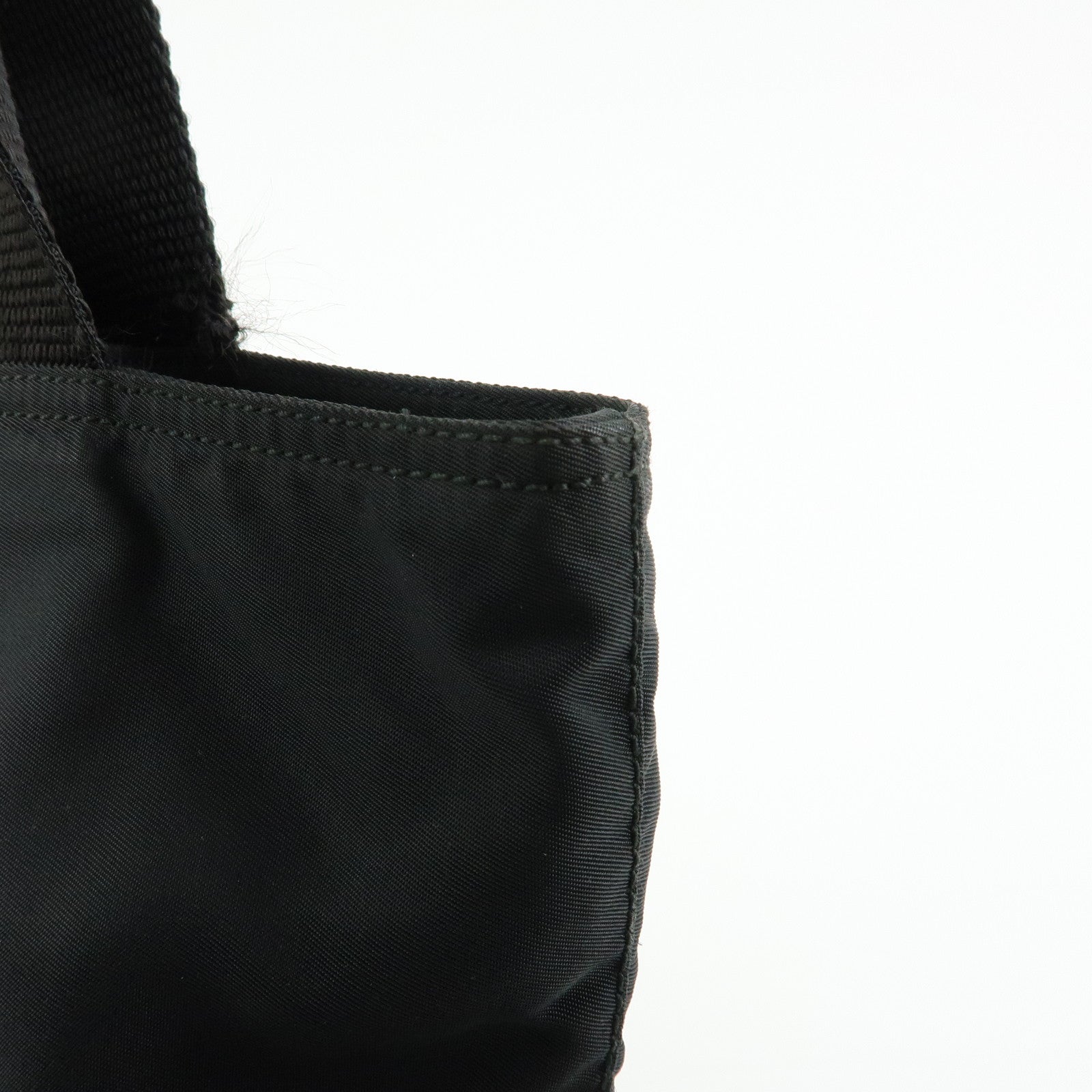 PRADA Triangle Logo Nylon Leather Tote Bag Shoulder Bag Black