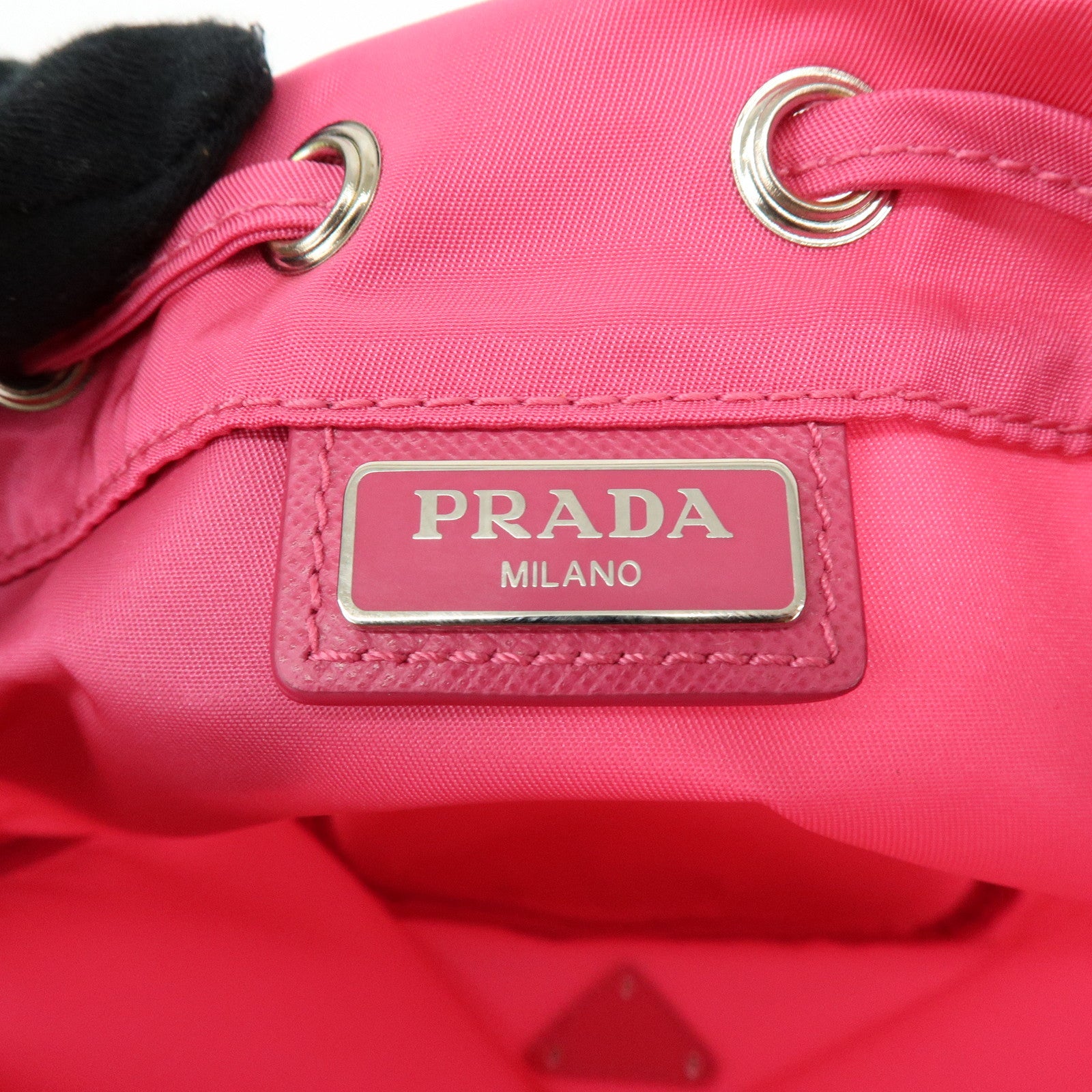 PRADA Triangle Logo Nylon Leather Drawstring Pouch Pink 1N0369