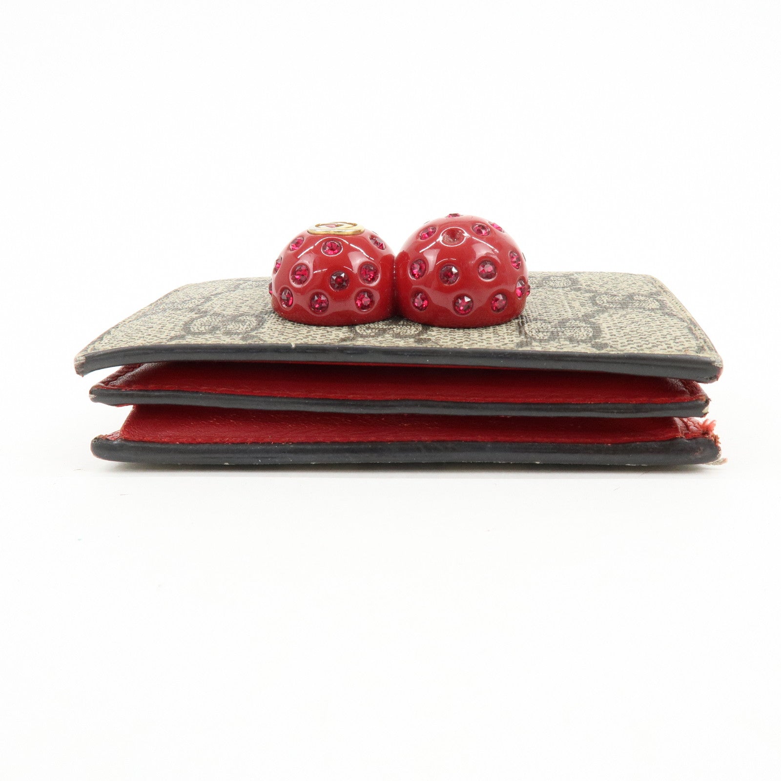 GUCCI Interlocking G GG Supreme Cherry Compact Wallet Beige 476050