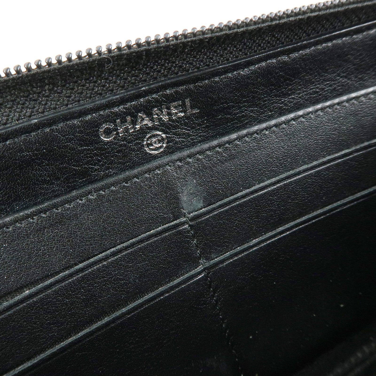 CHANEL COCO Mark Caviarskin Round Zippy Long Wallet Black A50071