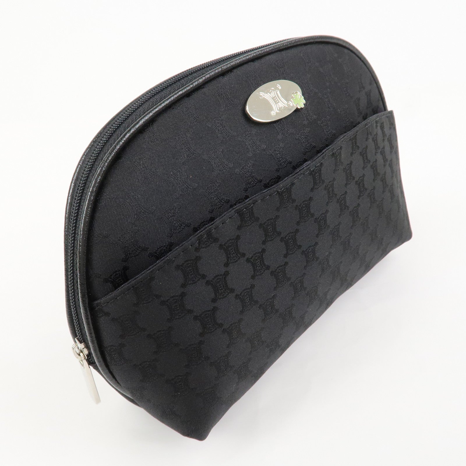 CELINE Macadam Nylon Cosmetic Pouch Logo Plate Black