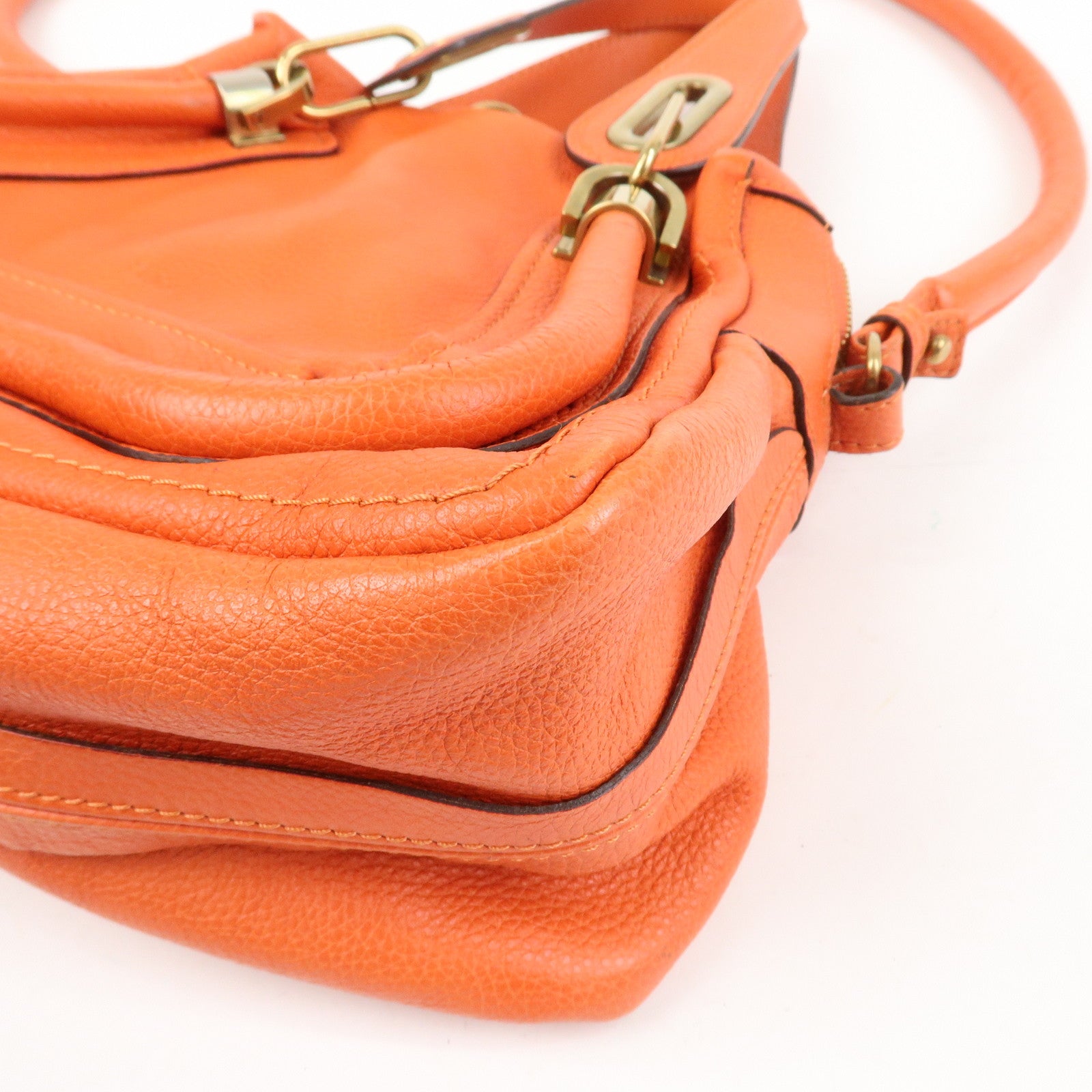 Chloe Parati Leather CH Shoulder Bag Hand Bag Orange
