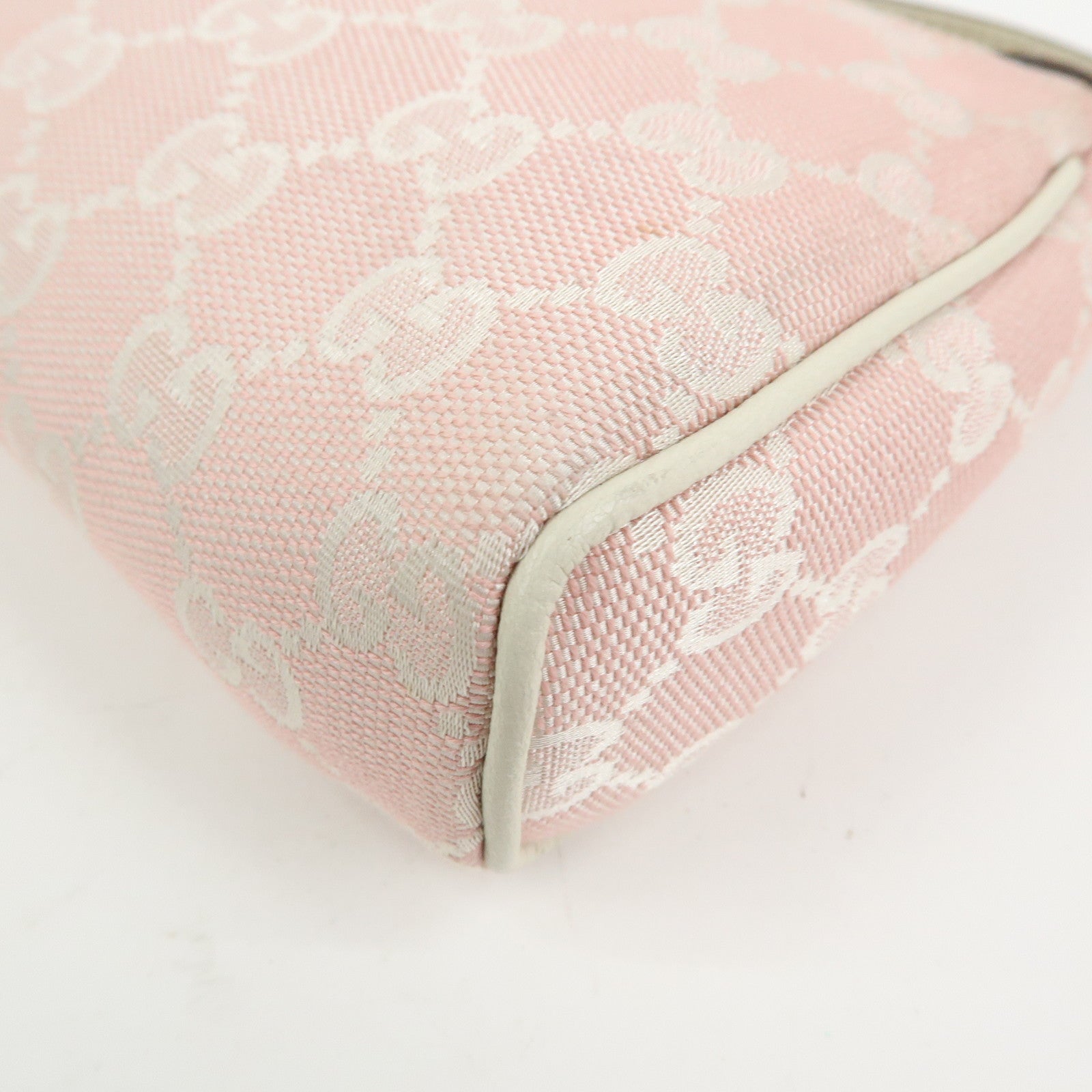 GUCCI Abbey GG Canvas Leather Hand Bag Pouch Pink Ivory 145750