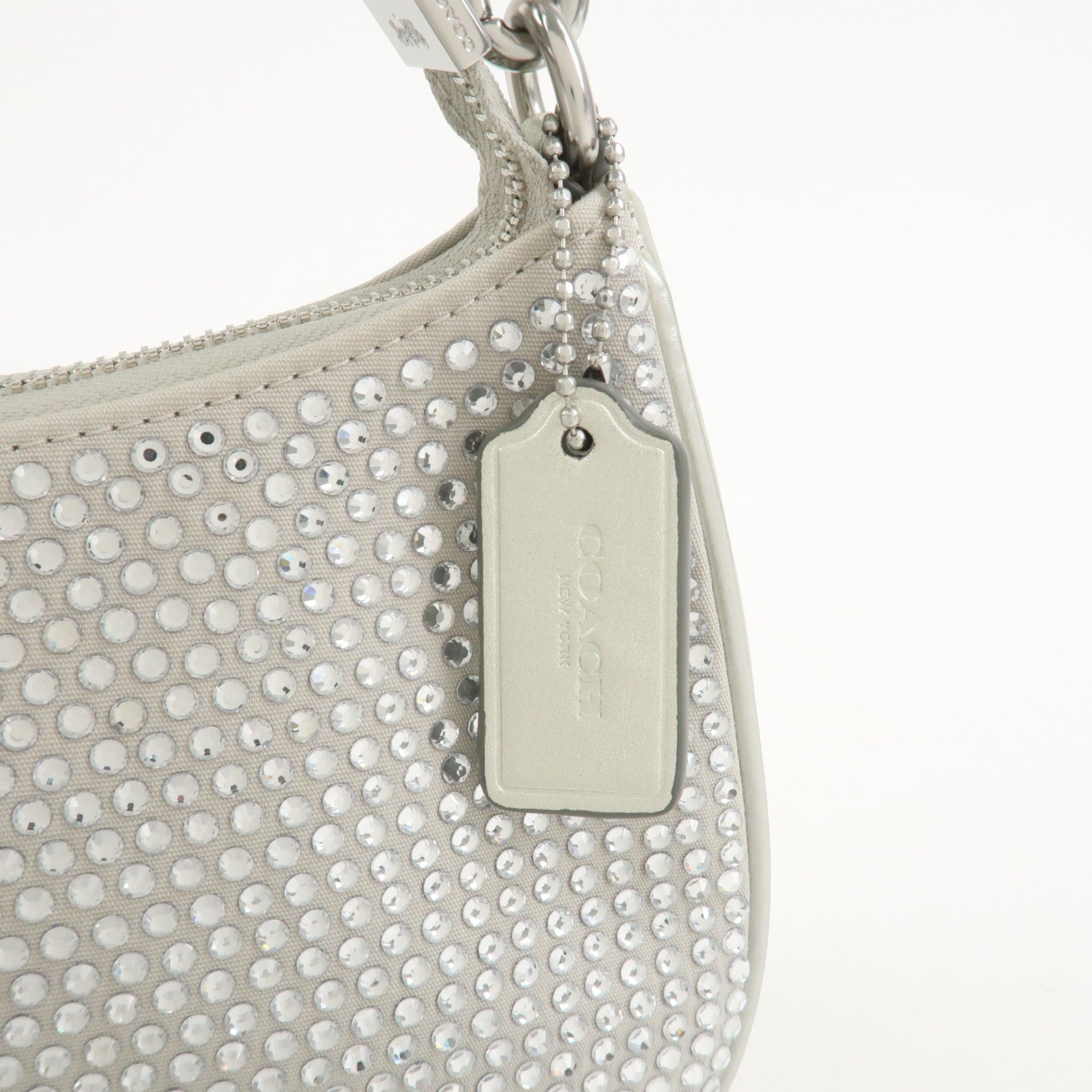 COACH Teri 2Way Leather Shoulder Bag Hand Bag Rhinestone Silver