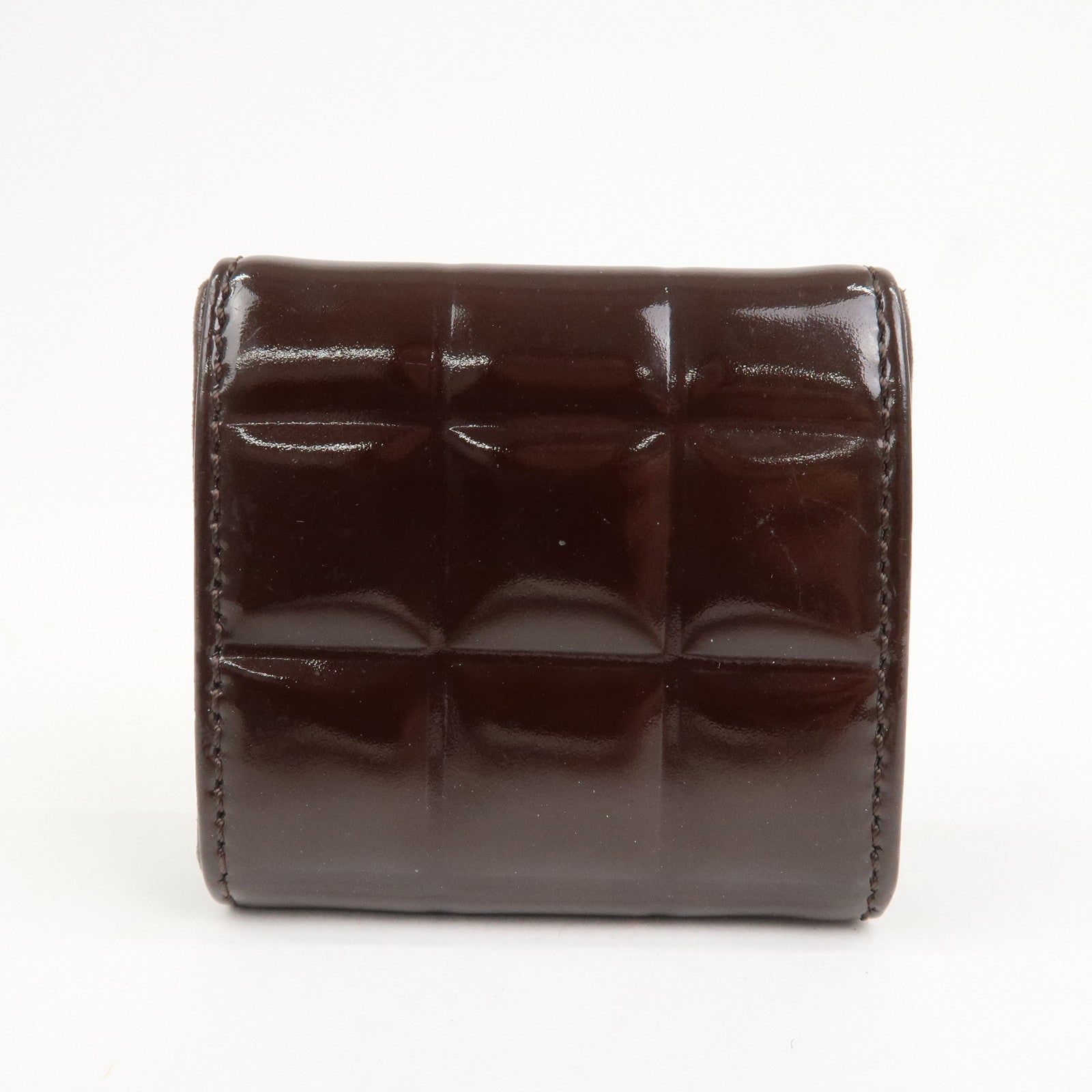 CHANEL Chocolate Bar Patent Leather Coin Case Coin Purse Brown