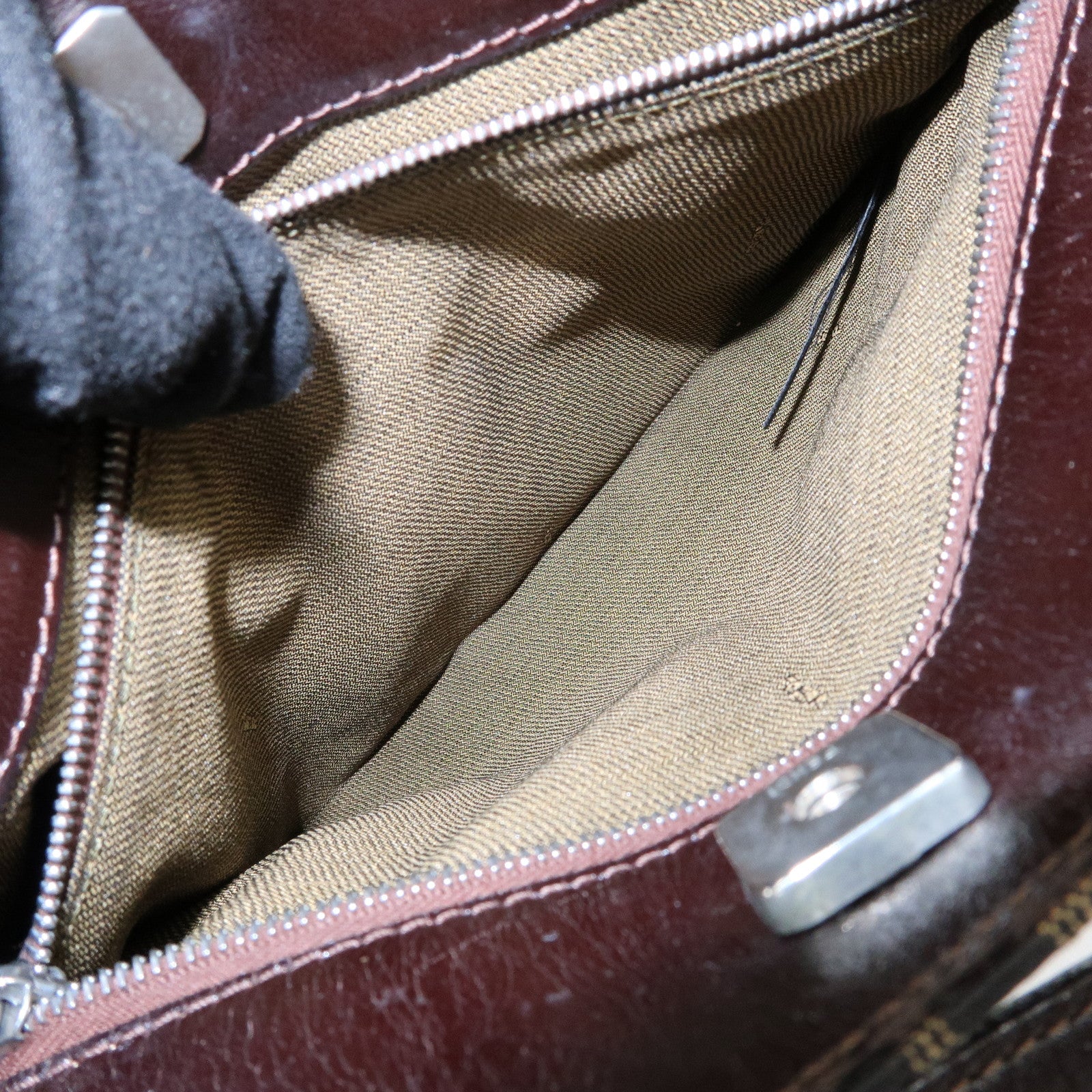 FENDI Zucca Canvas Leather Shoulder Bag Brown