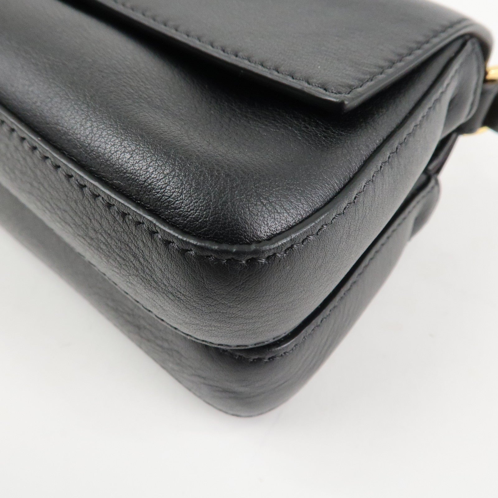 FENDI Leather Double Micro Baguette Shoulder Hand Bag Black 8M0371