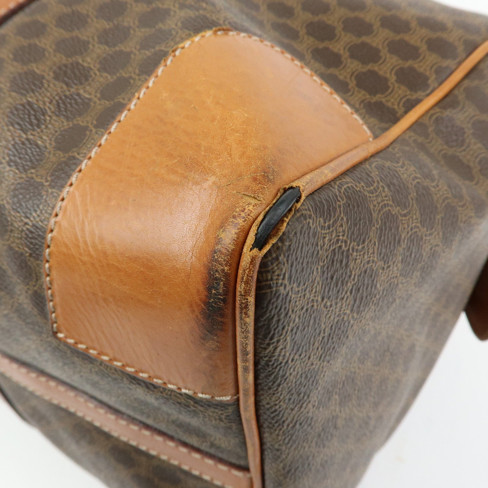 CELINE Macadam PVC Leather Boston Bag Hand Bag Brown