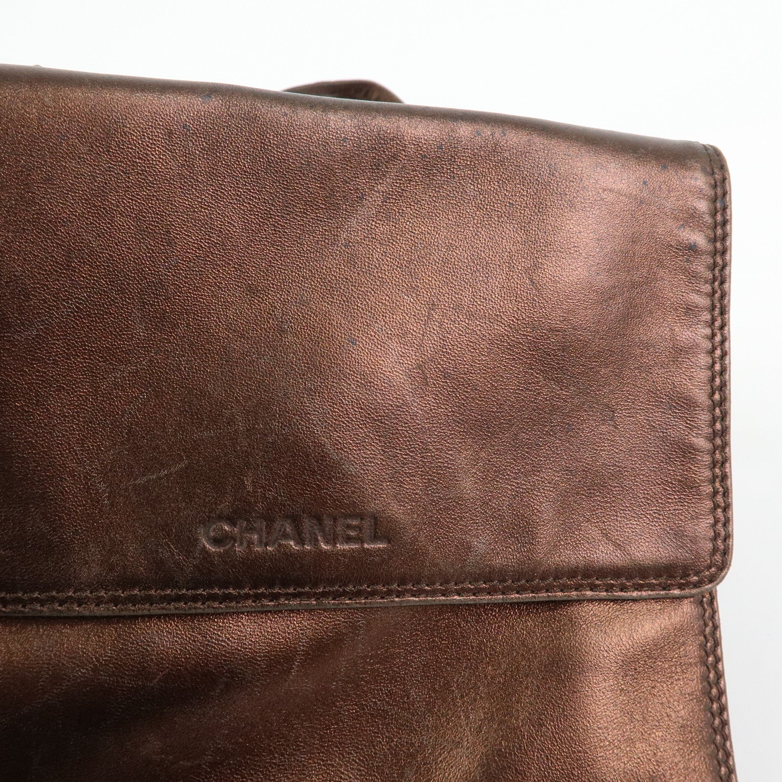 CHANEL Calf Leather Shoulder Bag Flap Crossbody Bag Metallic Brown