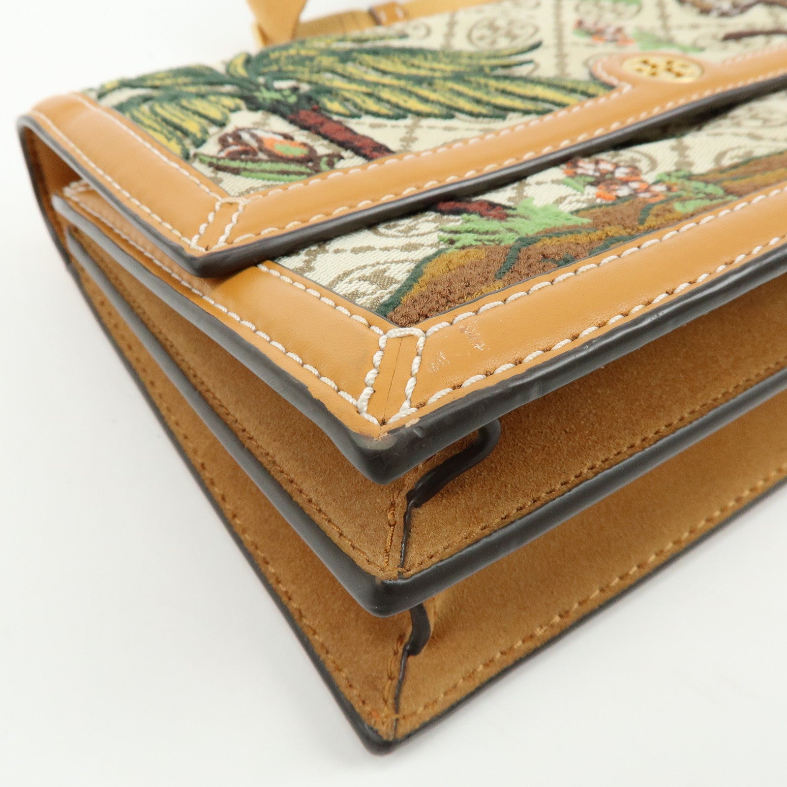 TORY BURCH T Monogram Jacquard Leather Shoulder Bag Leopard Beige