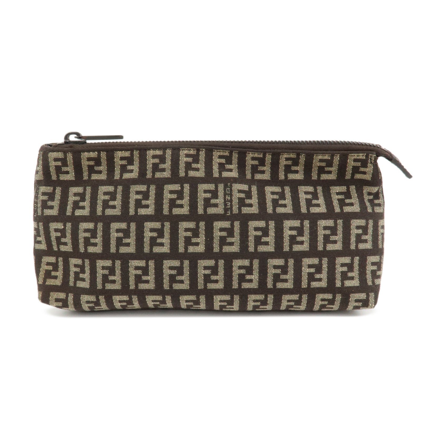 FENDI Zucchino Canvas Leather Cosmetic Pouch Makeup Pouch 7N0038